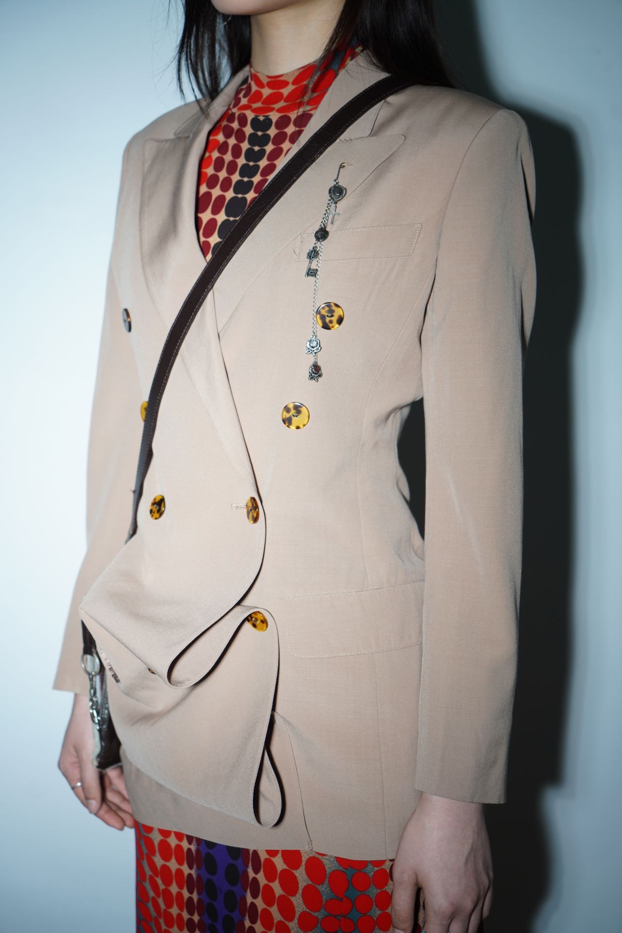 Jean Paul Gaultier Asymmetric Draped Blazer with Silver Pendant