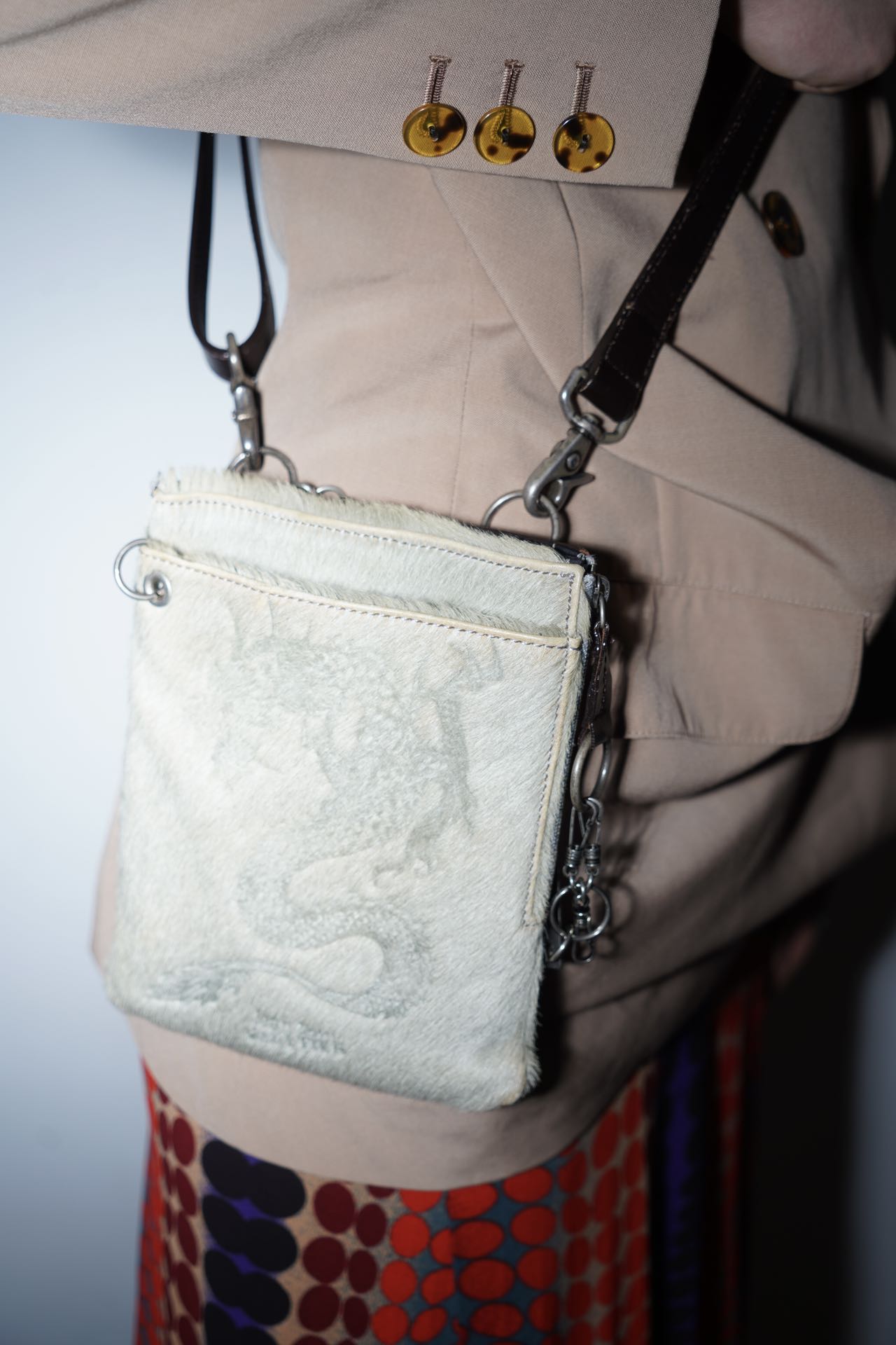 Jean Paul Gaultier Embossed Dragon Pony Hair Shoulder Bag
