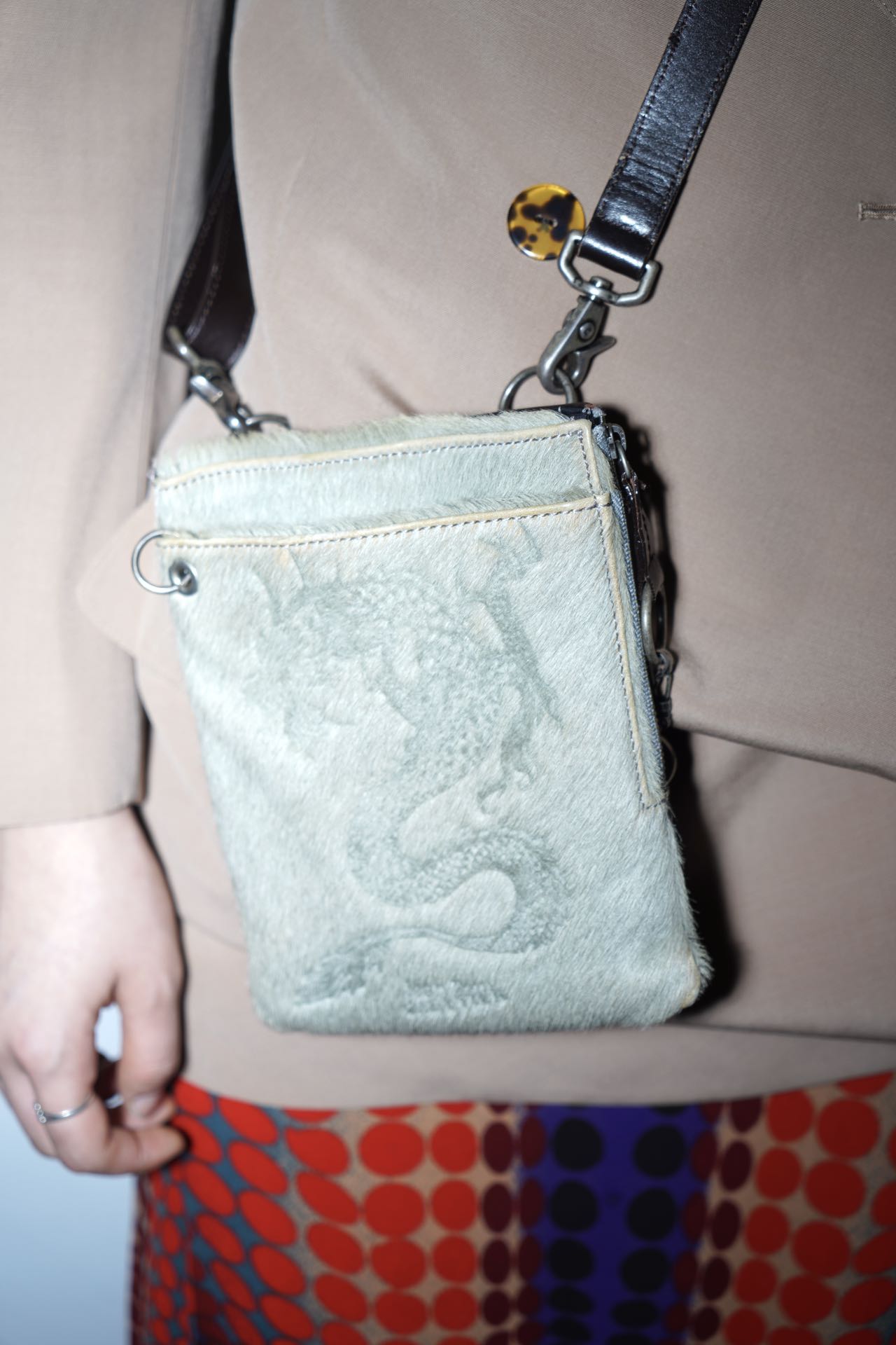 Jean Paul Gaultier Embossed Dragon Pony Hair Shoulder Bag