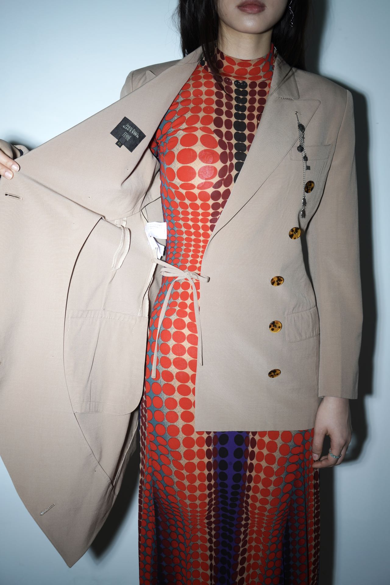 Jean Paul Gaultier Asymmetric Draped Blazer with Silver Pendant