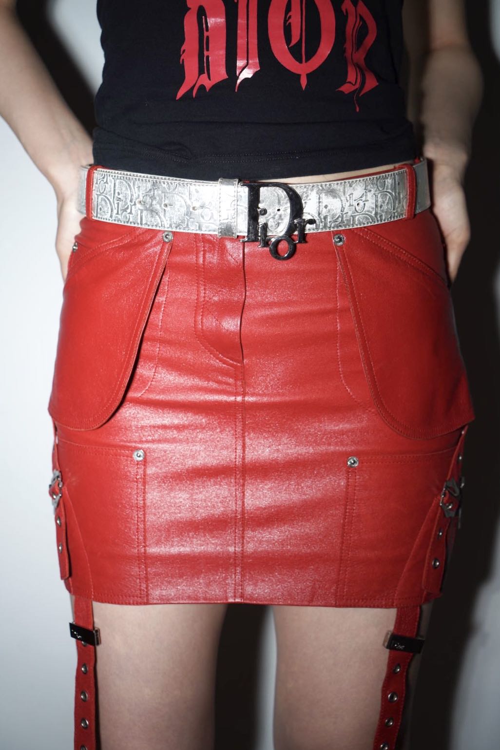 Christian Dior by John Galliano Red Hardcore Punk Leather Mini Skirt