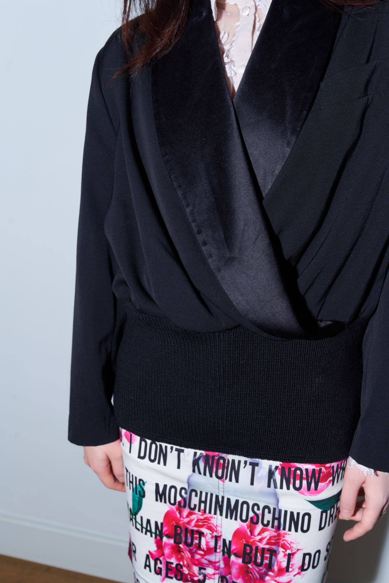 Jean Paul Gaultier Draped Silk Collar Knit-Hem Jacket