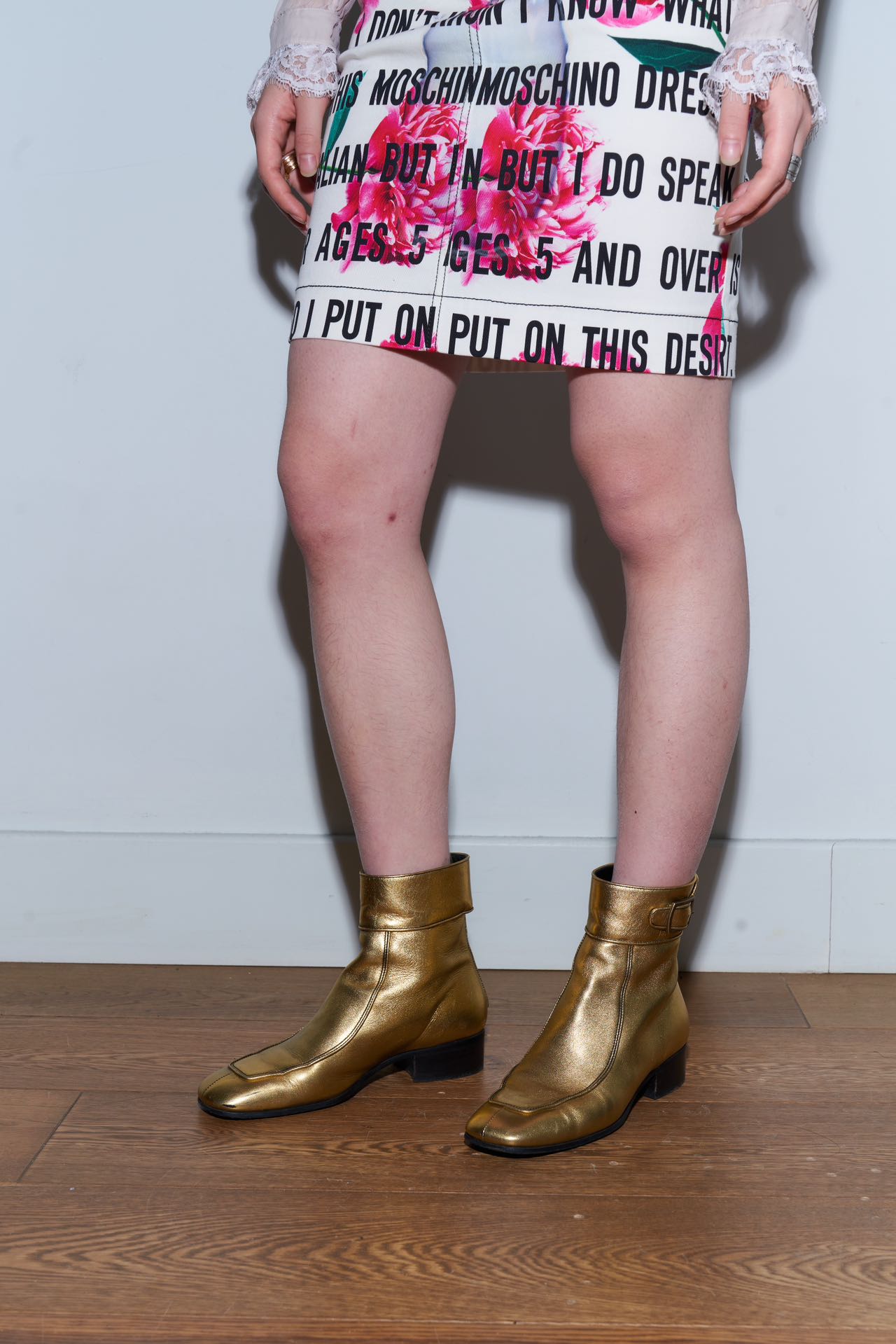 Saint Laurent Gold Sculpted Leather Ankle Boots
