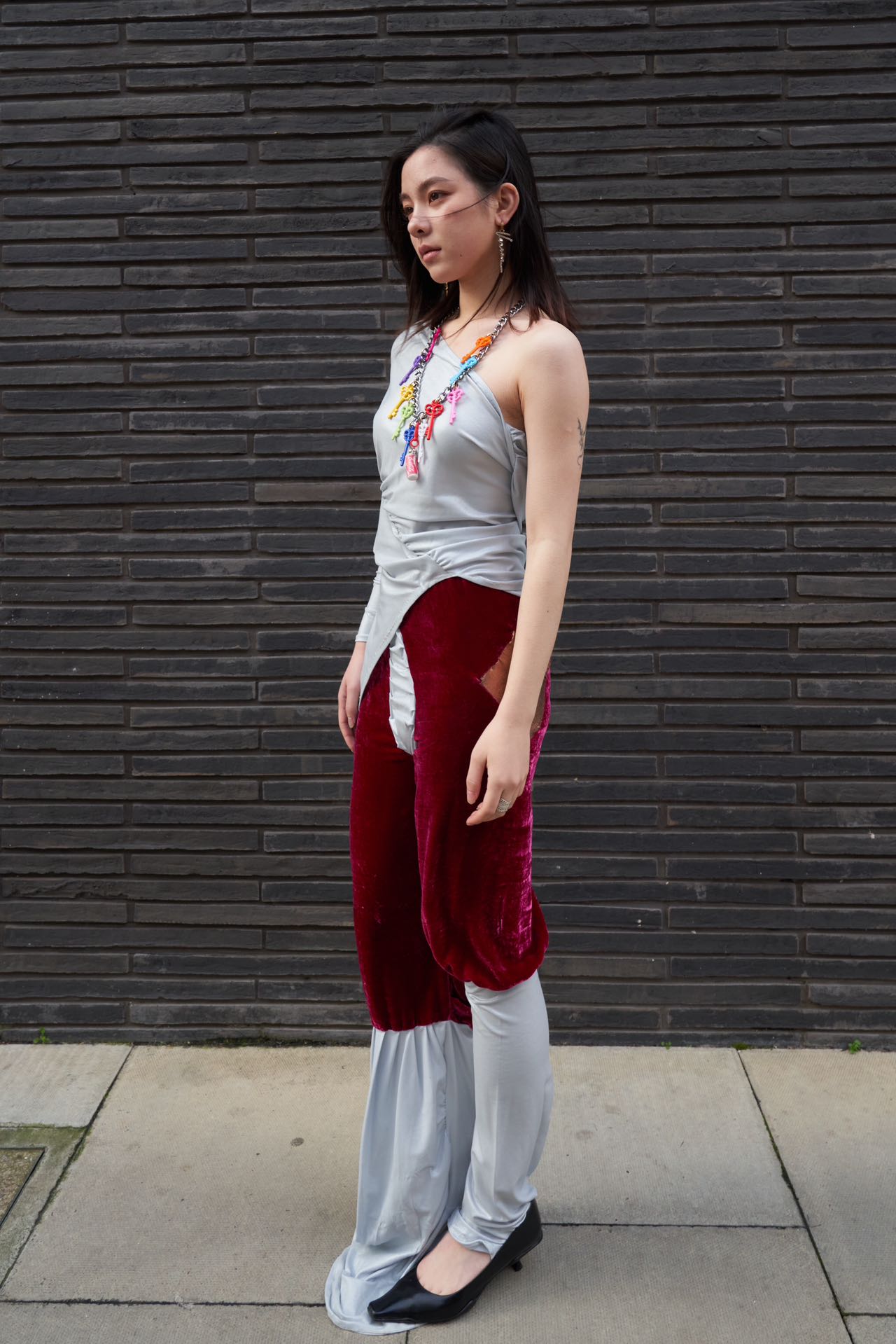 YAONOVA Pearl Jersey Ruched Asymmetric Top