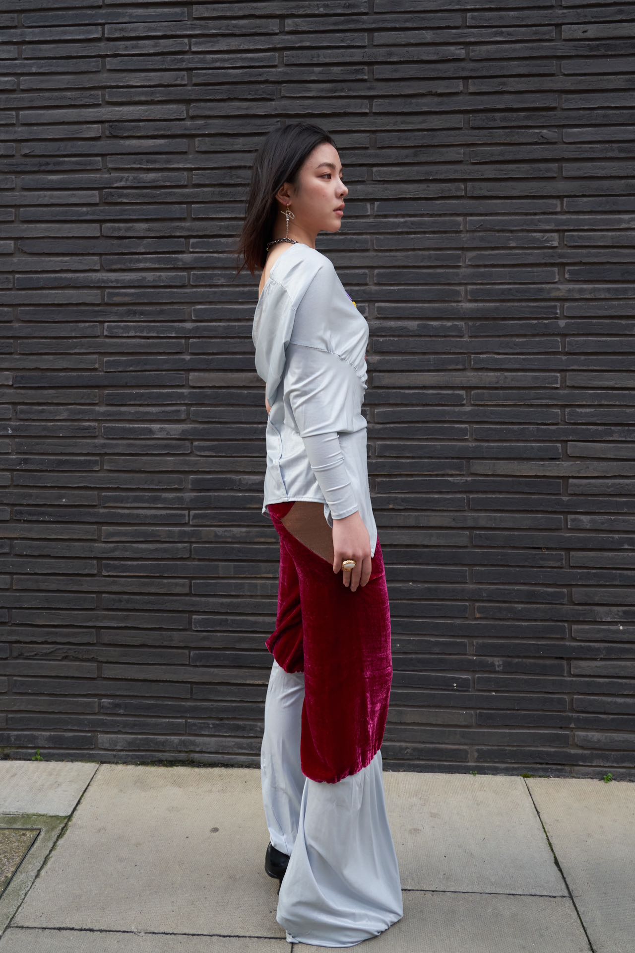 YAONOVA Pearl Jersey Ruched Asymmetric Top