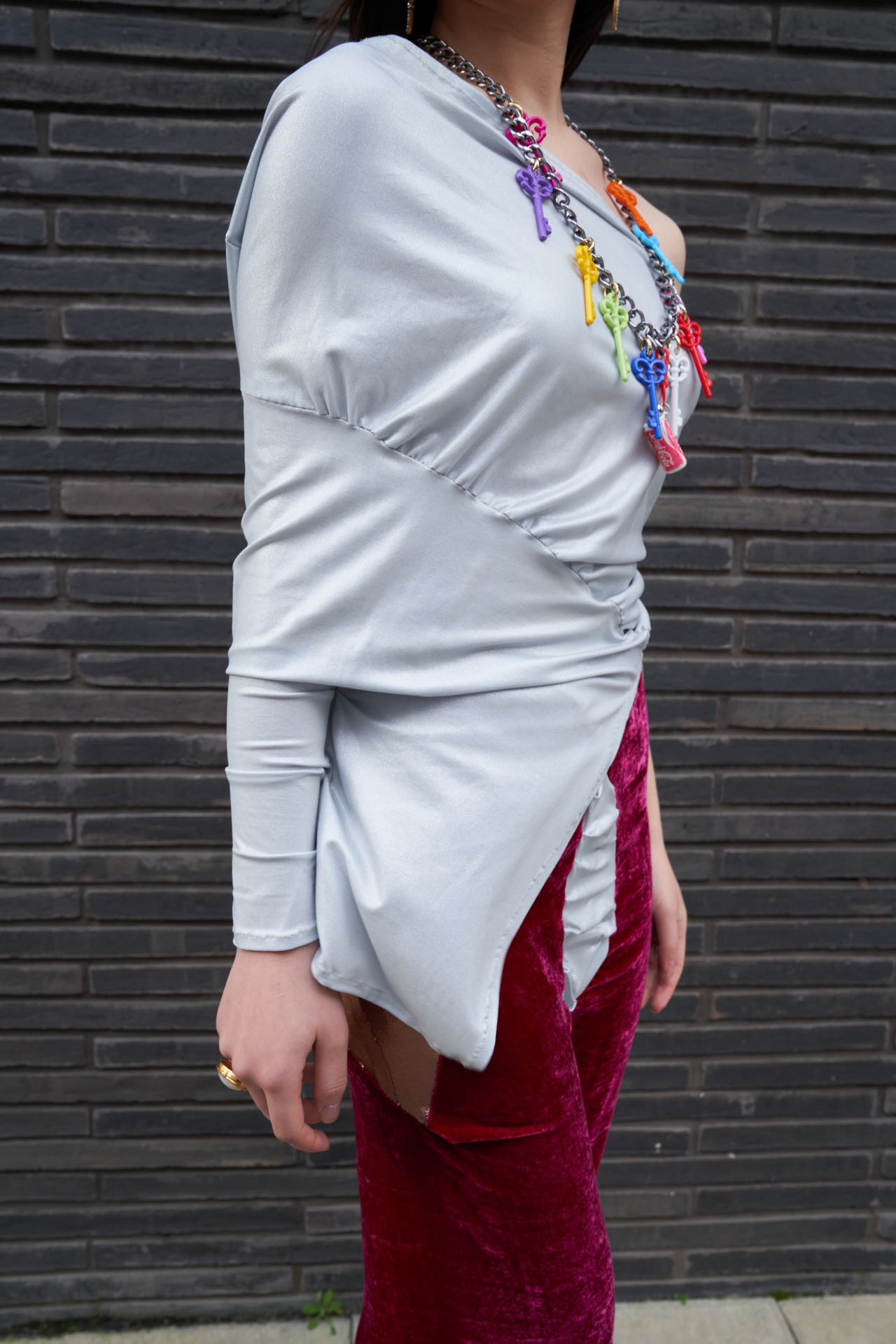 YAONOVA Pearl Jersey Ruched Asymmetric Top