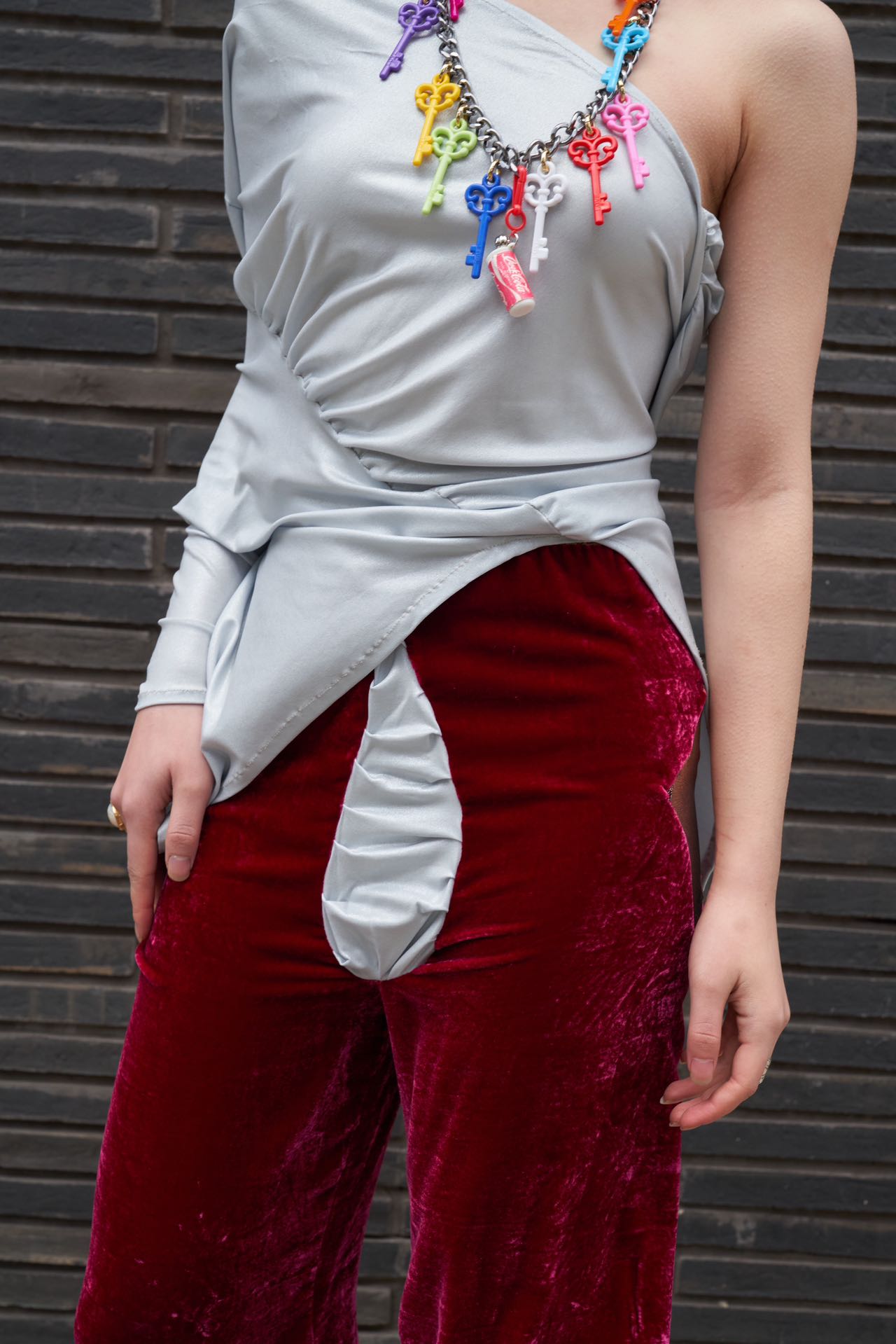 YAONOVA Burgundy Velvet × Jersey Draped Pants