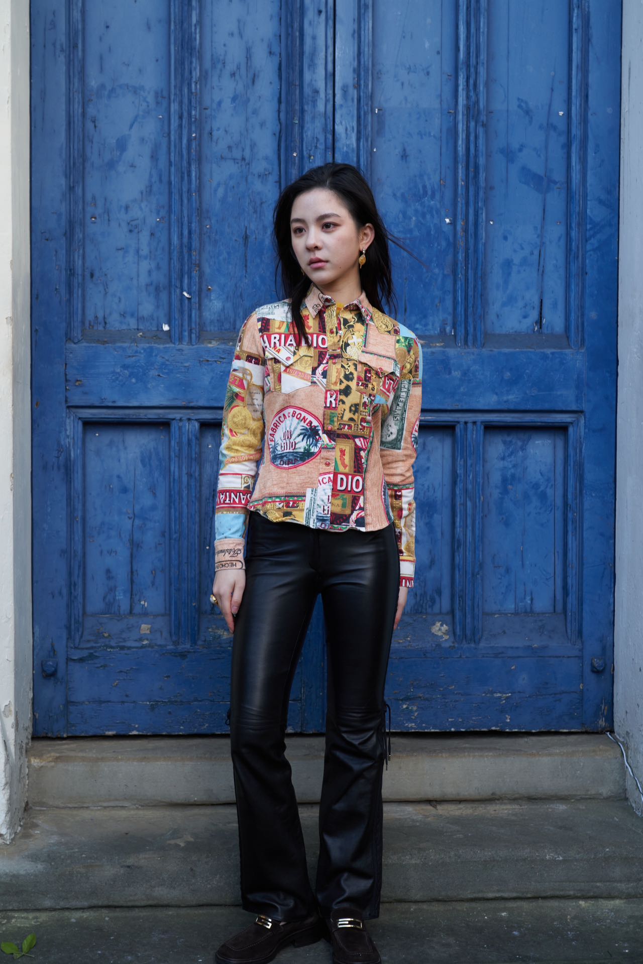 Christian Dior S/S 2002 “Rasta” Postcard-Print Denim Shirt