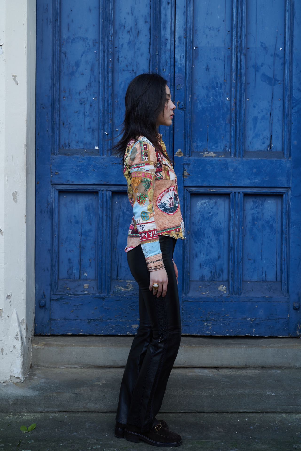 Christian Dior S/S 2002 “Rasta” Postcard-Print Denim Shirt