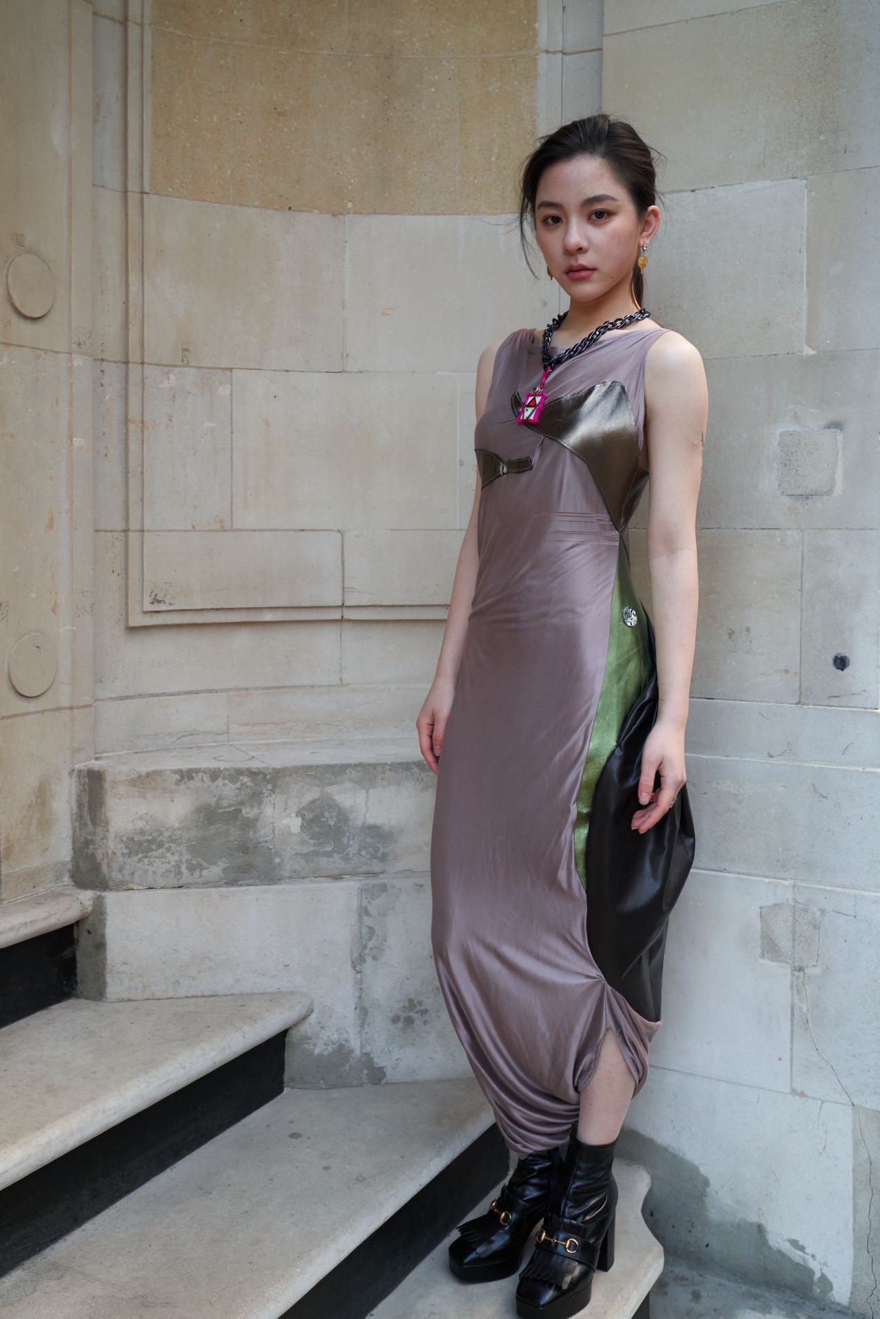 YAONOVA Iridescent Silk Jersey Cutout Panelled Jumpsuit
