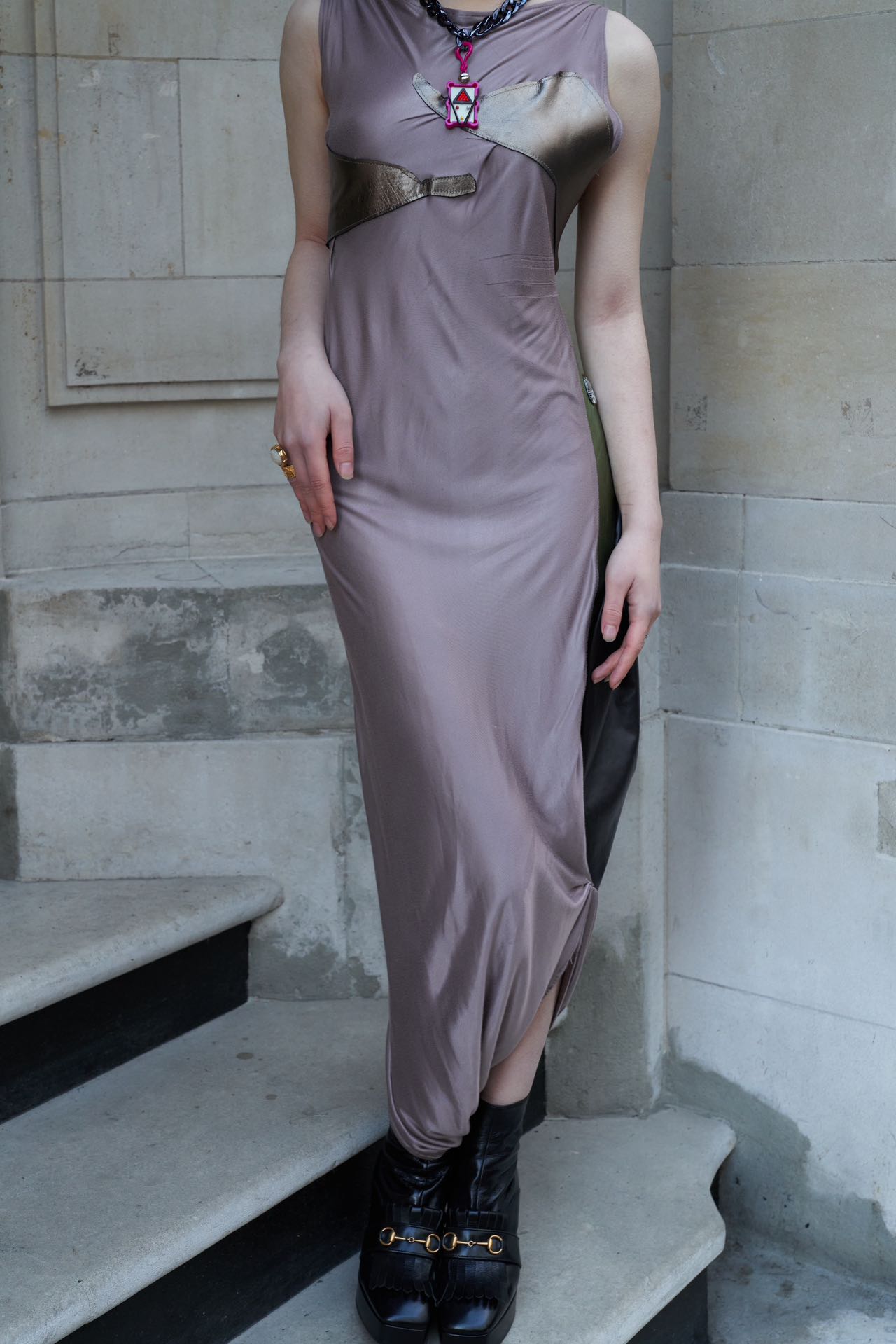 YAONOVA Iridescent Silk Jersey Cutout Panelled Jumpsuit