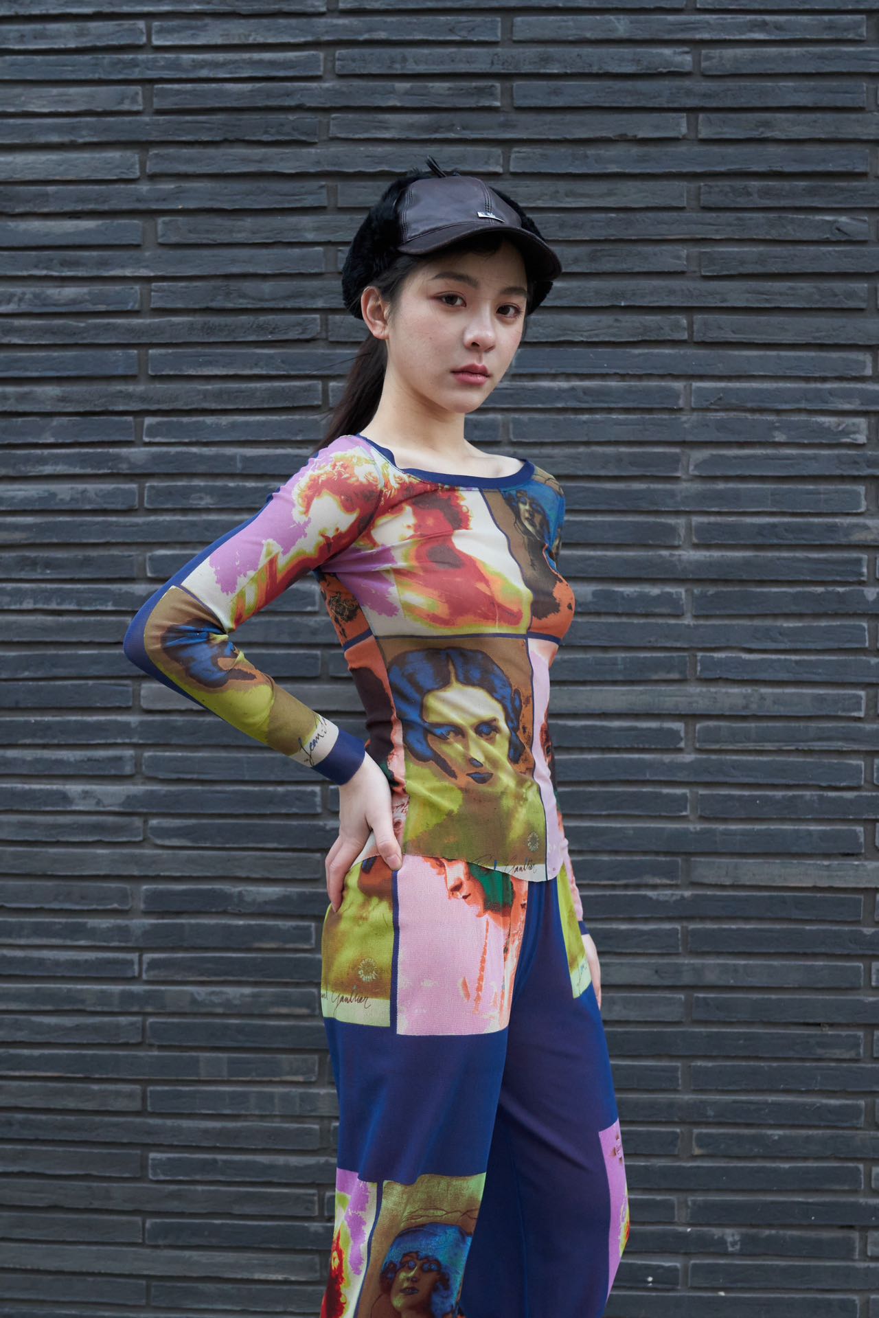 Jean Paul Gaultier S/S 2002 “Portrait Print” Mesh Long Sleeve Top