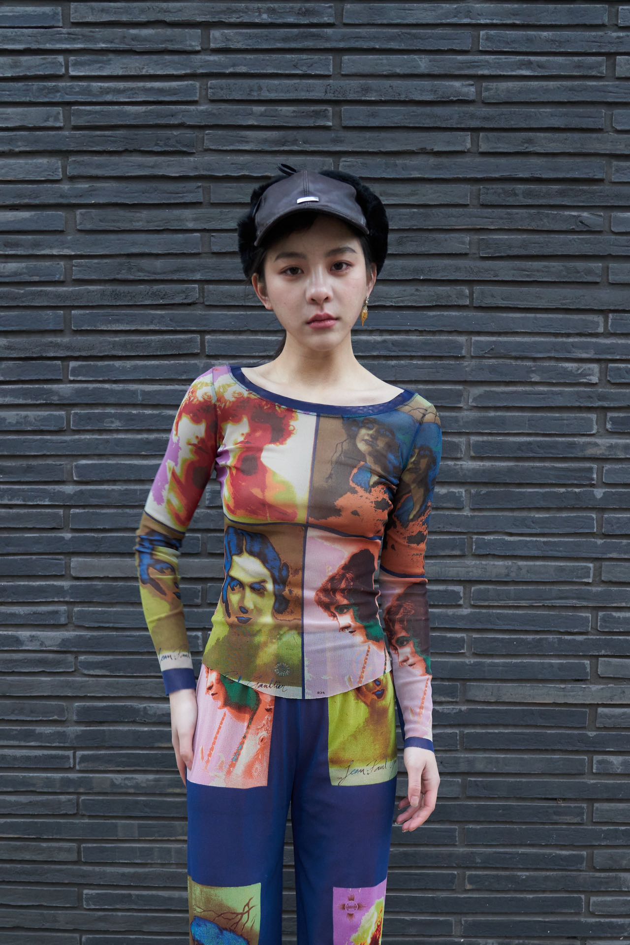 Jean Paul Gaultier S/S 2002 “Portrait Print” Mesh Long Sleeve Top