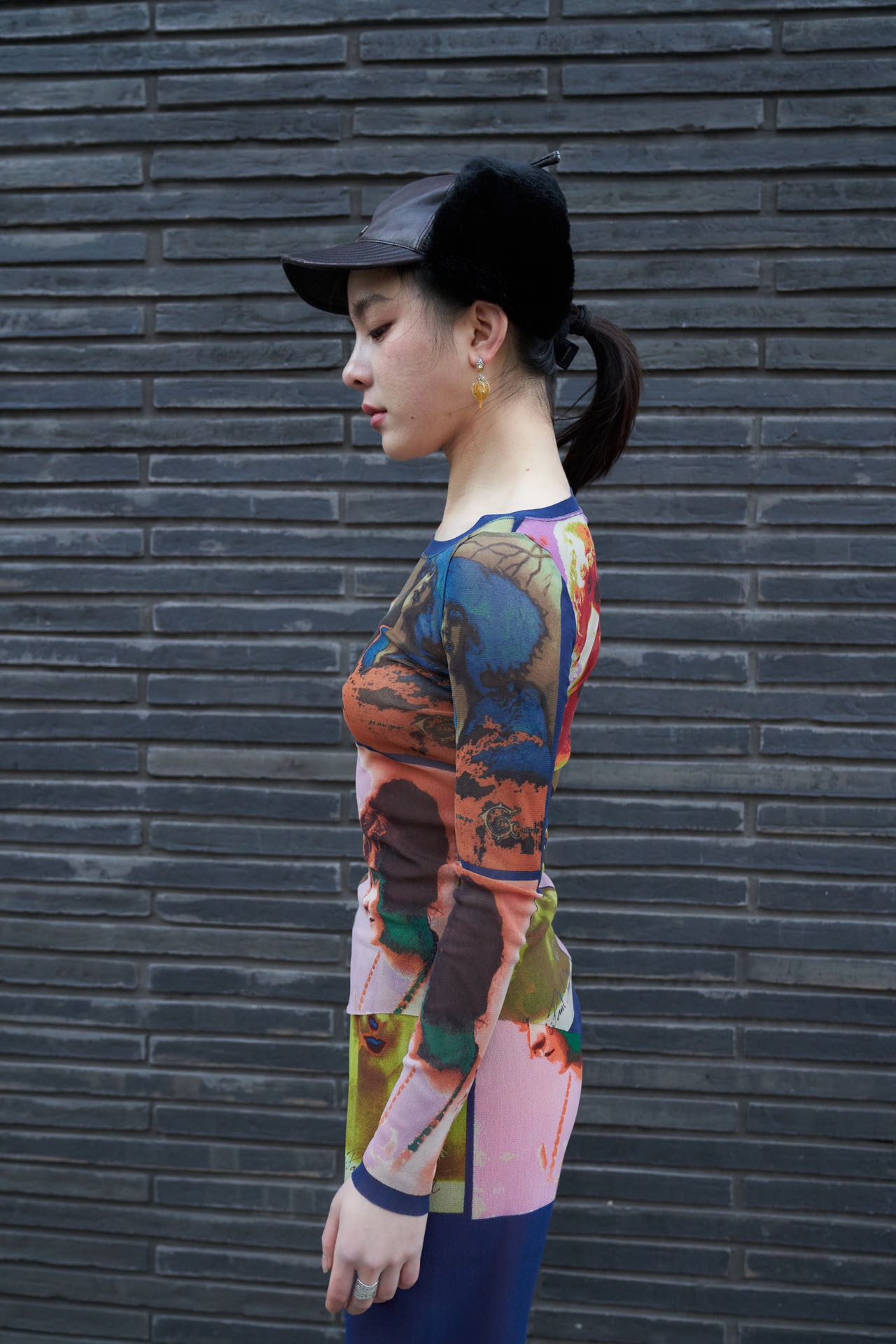 Jean Paul Gaultier S/S 2002 “Portrait Print” Mesh Long Sleeve Top