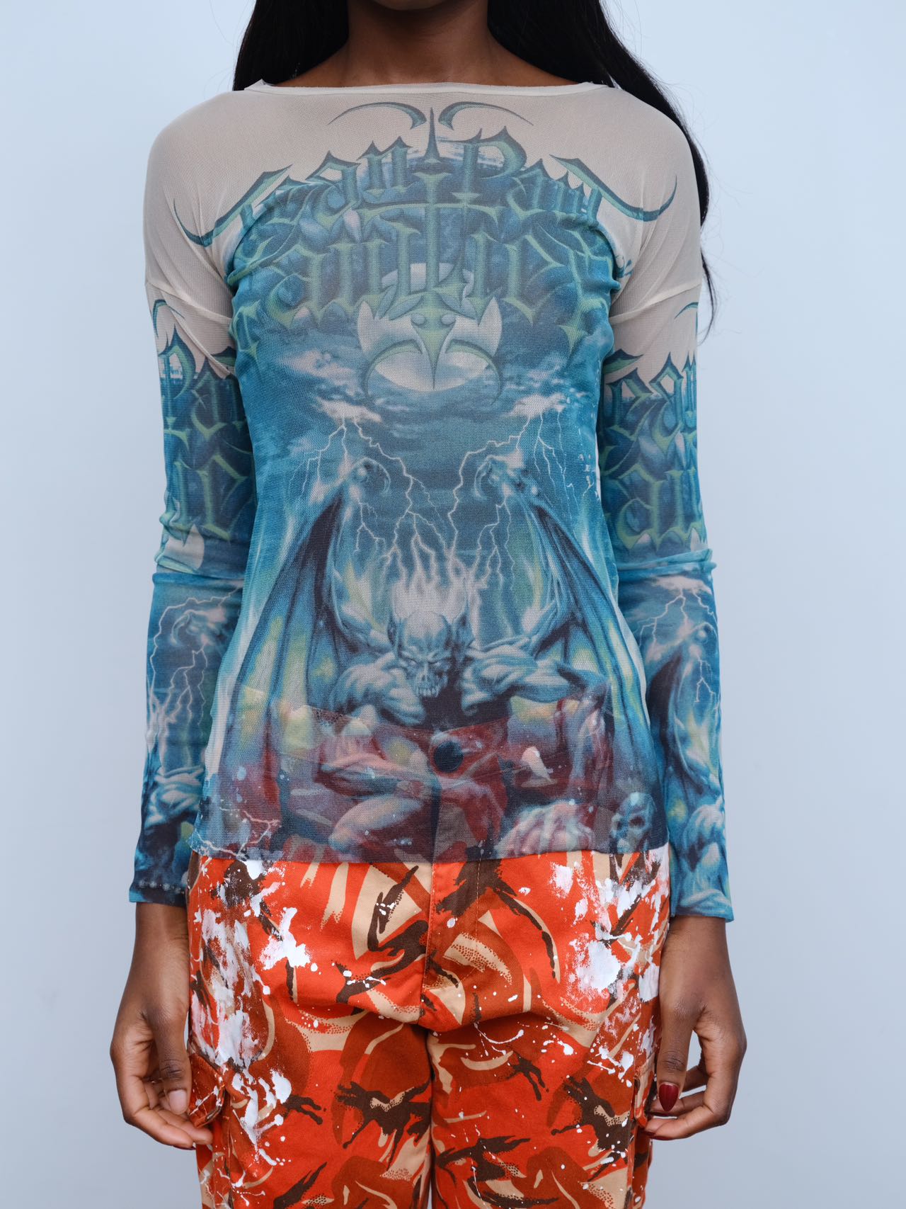 Jean Paul Gaultier Rare Green Satanic Mesh Top