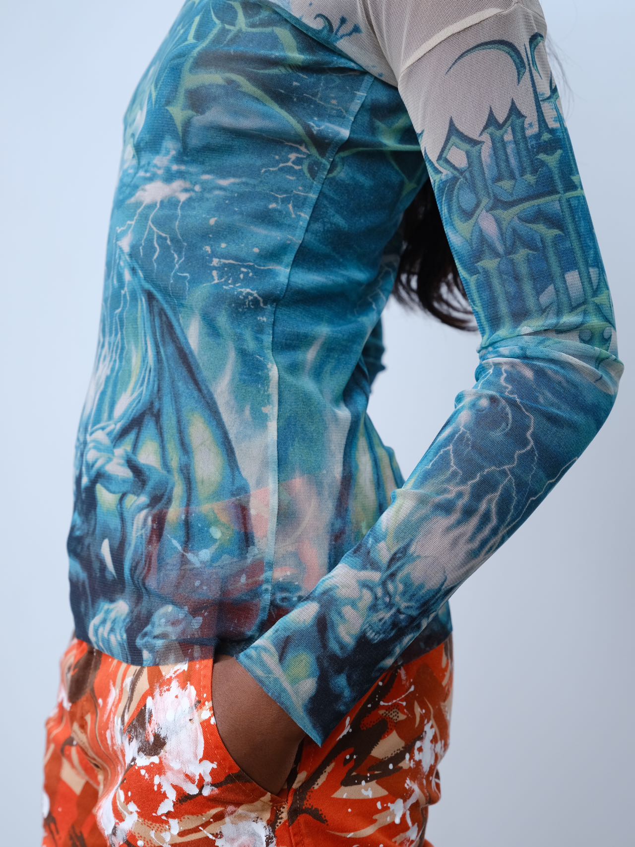 Jean Paul Gaultier Rare Green Satanic Mesh Top