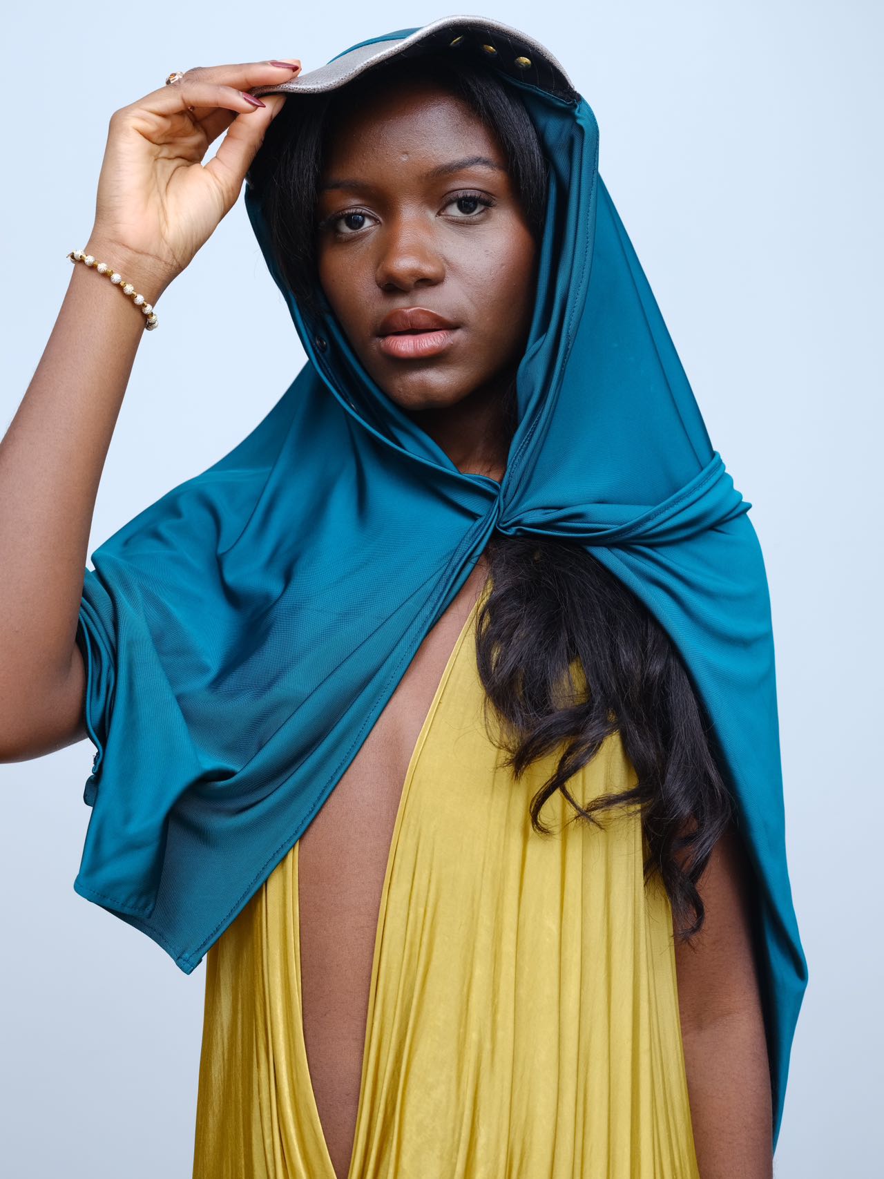 YAONOVA Teal Hooded Cape with Metallic Visor