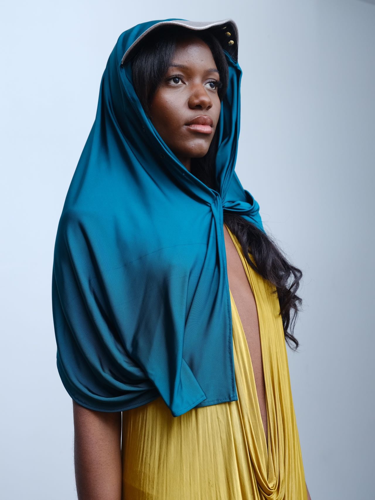 YAONOVA Teal Hooded Cape with Metallic Visor