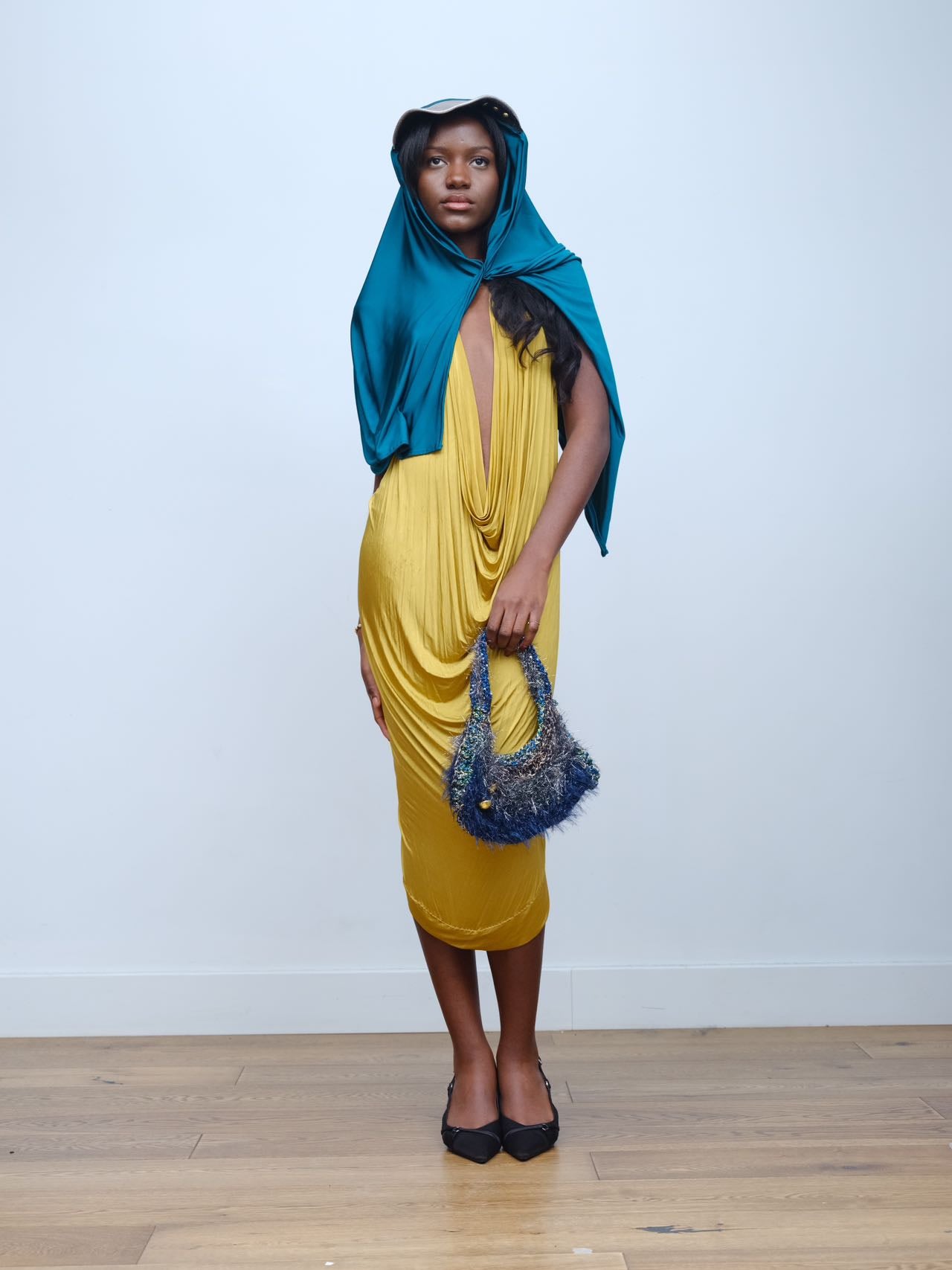 YAONOVA Teal Hooded Cape with Metallic Visor