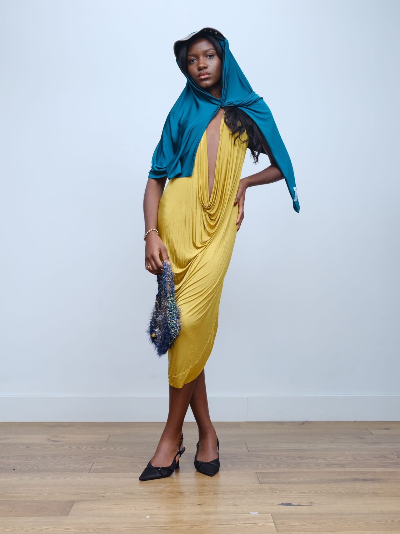 YAONOVA Teal Hooded Cape with Metallic Visor
