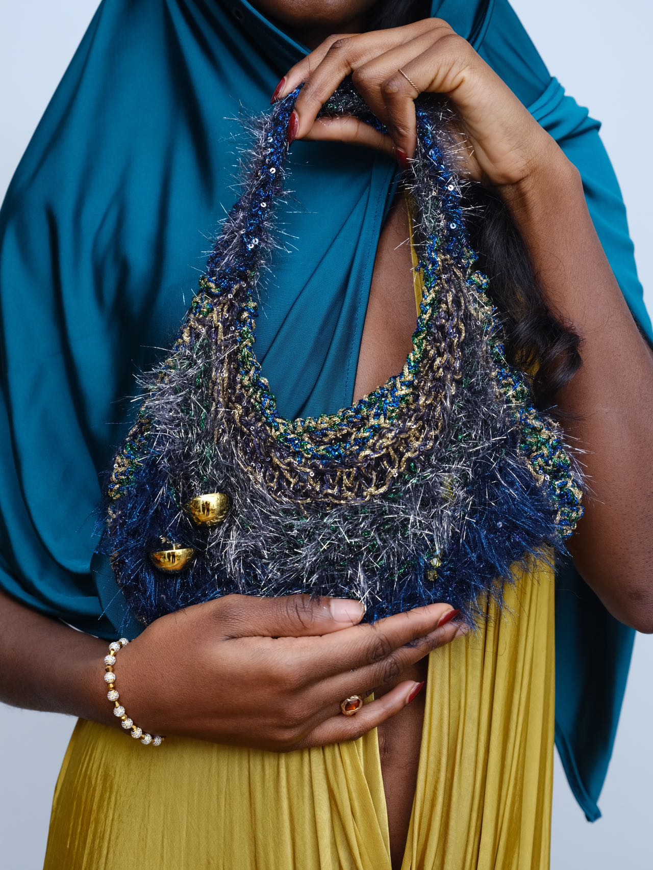 YAONOVA Moss-Metallic Hand-Crocheted Alien Terrain Bag