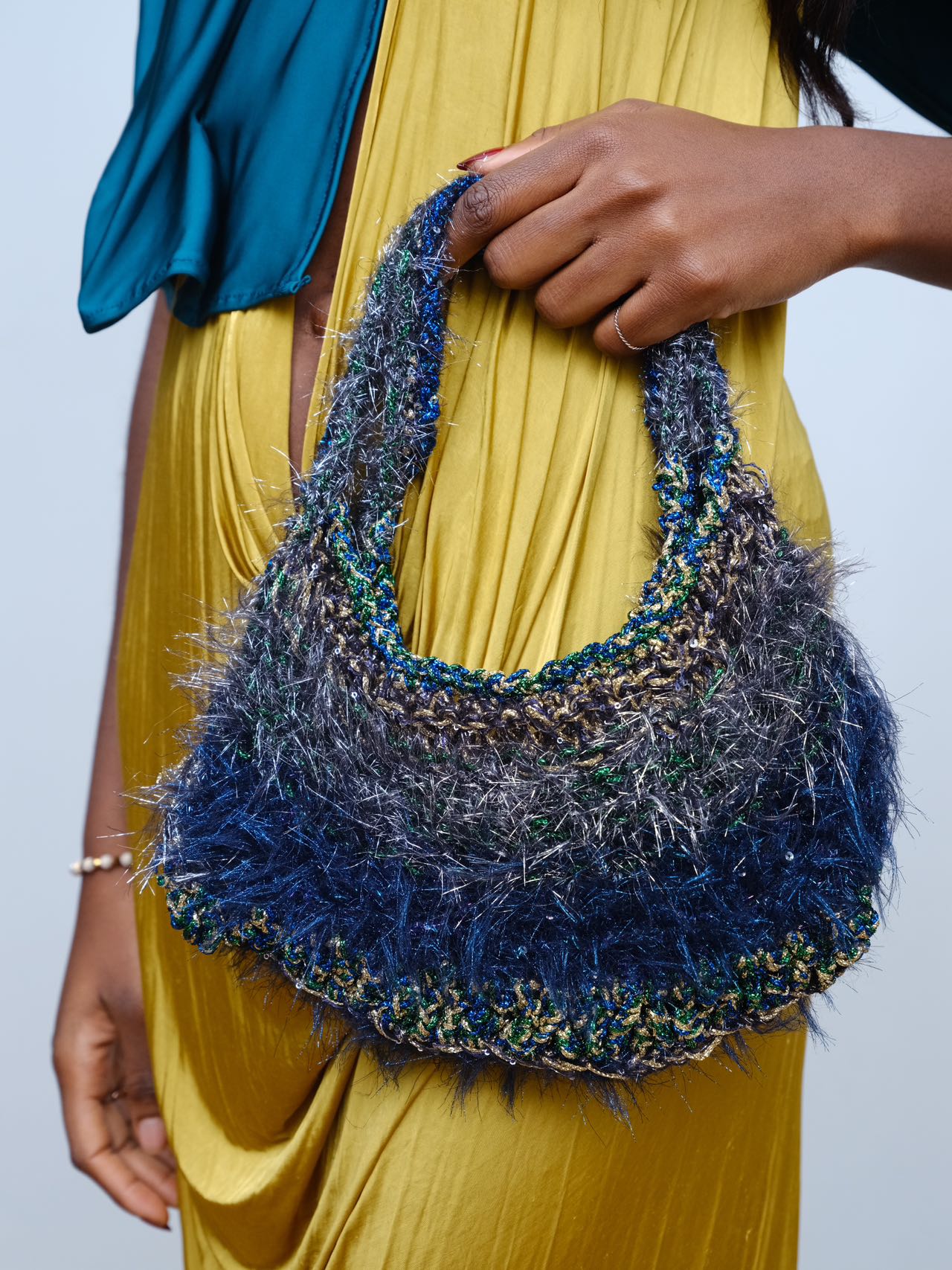 YAONOVA Moss-Metallic Hand-Crocheted Alien Terrain Bag
