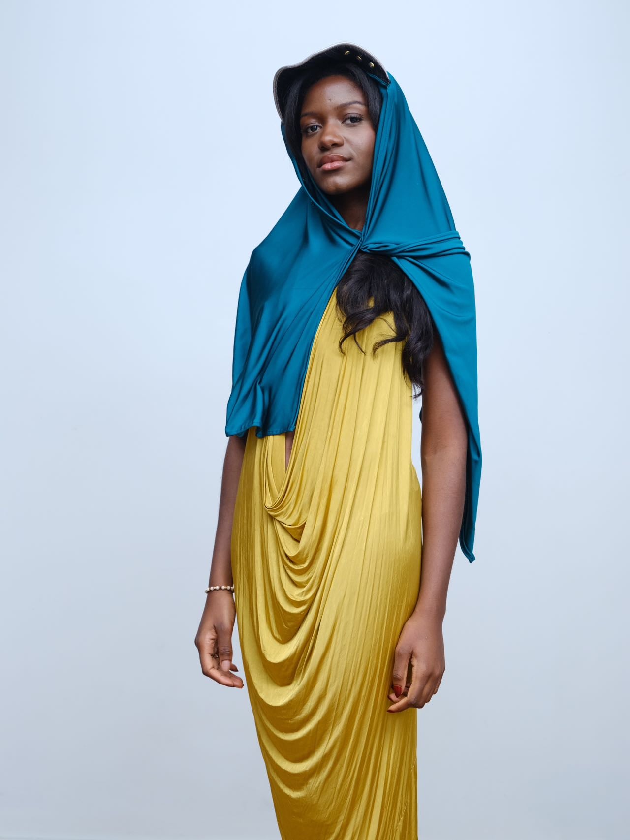 YAONOVA Teal Hooded Cape with Metallic Visor
