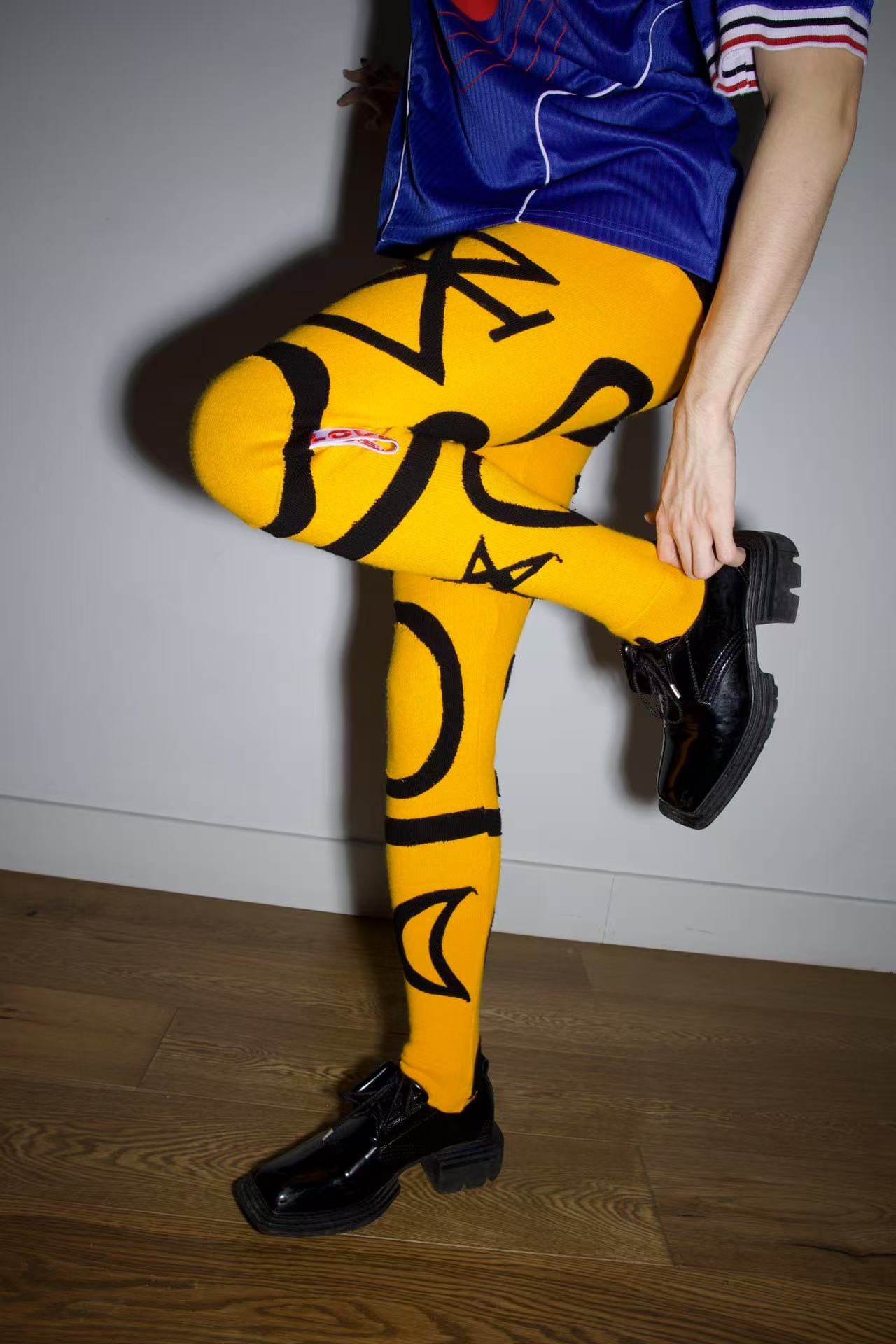 Charles Jeffrey Loverboy Yellow Symbolic Knit Bodystocking Leggings – FIRE 火