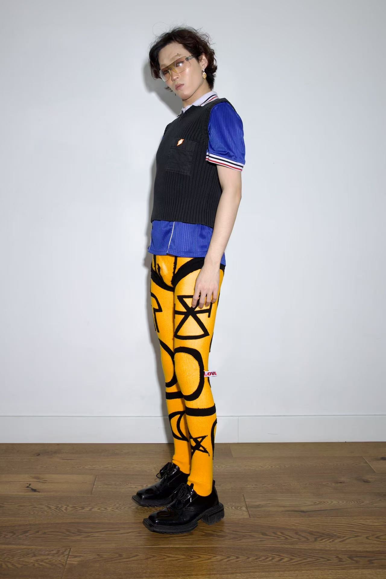 Charles Jeffrey Loverboy Yellow Symbolic Knit Bodystocking Leggings – FIRE 火
