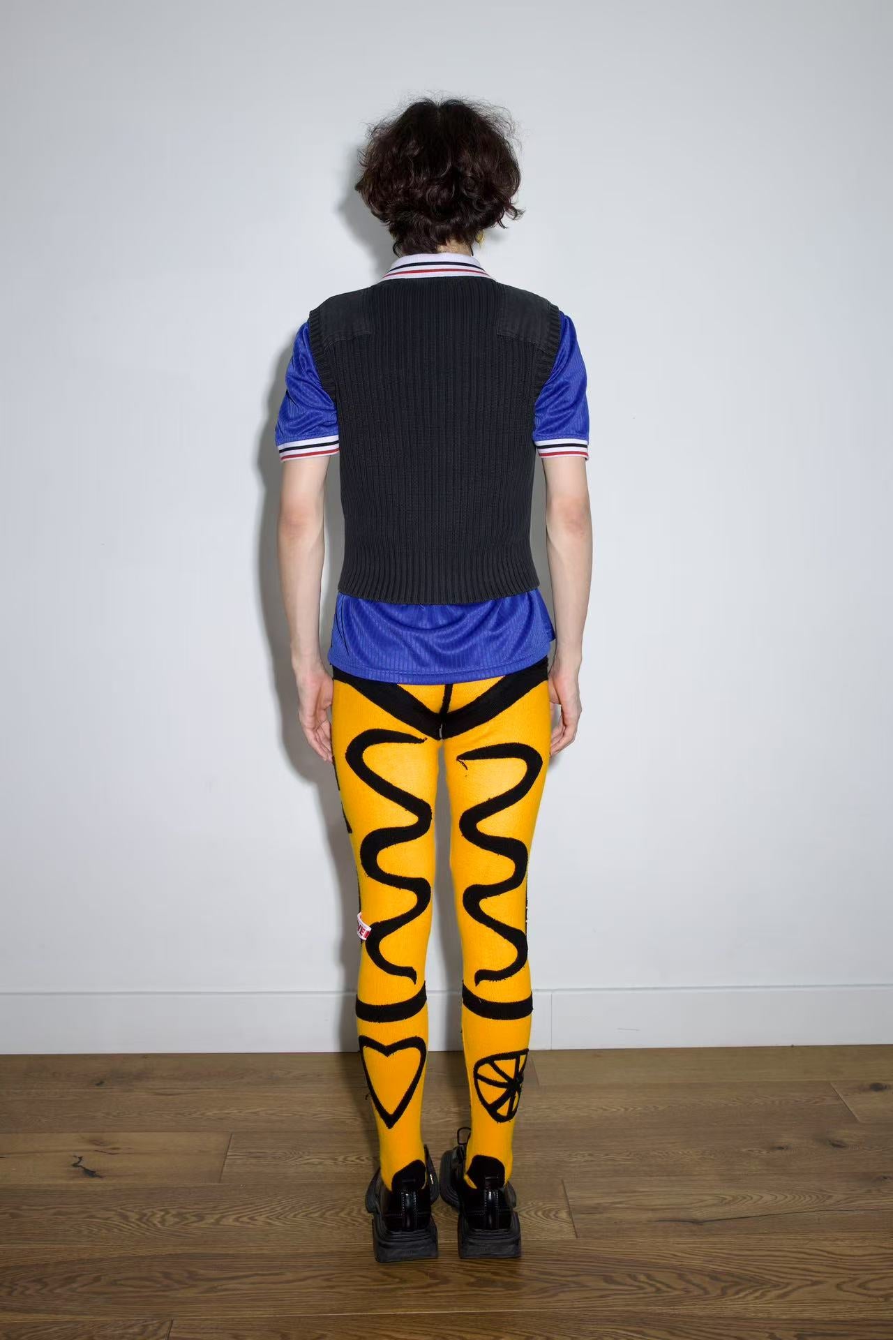 Charles Jeffrey Loverboy Yellow Symbolic Knit Bodystocking Leggings – FIRE 火