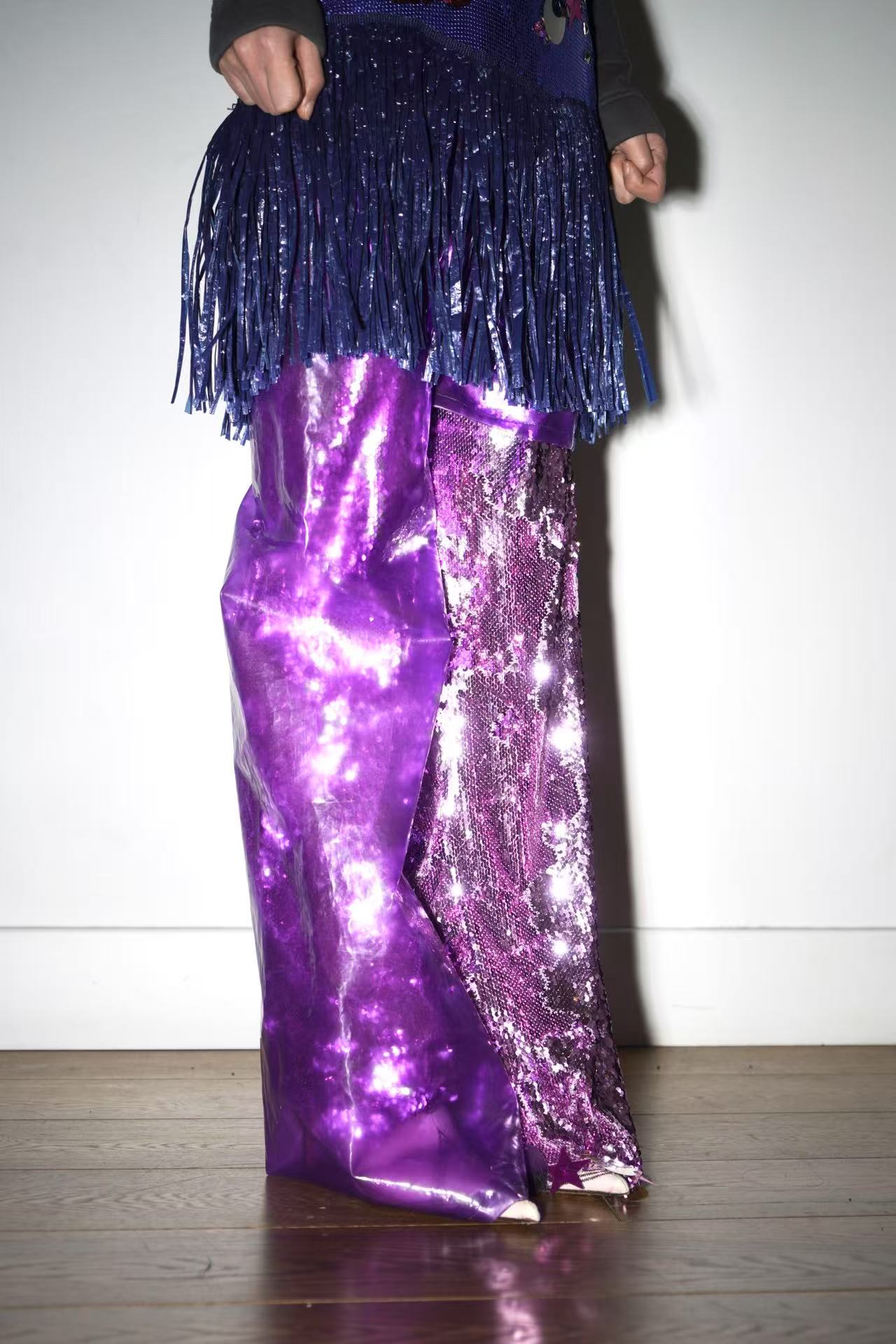 YAONOVA Iridescent Sequin PVC Trousers