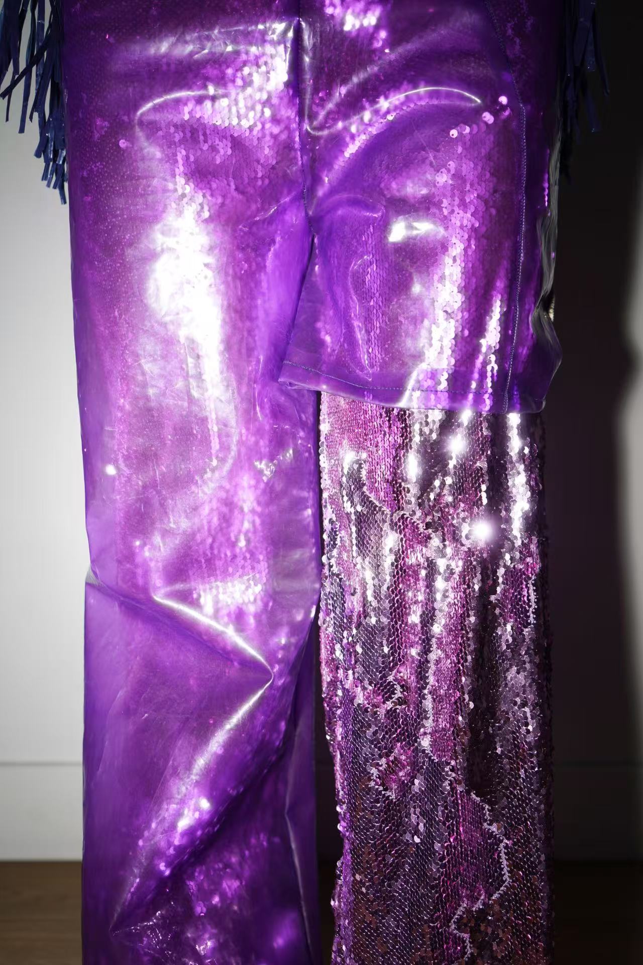 YAONOVA Iridescent Sequin PVC Trousers