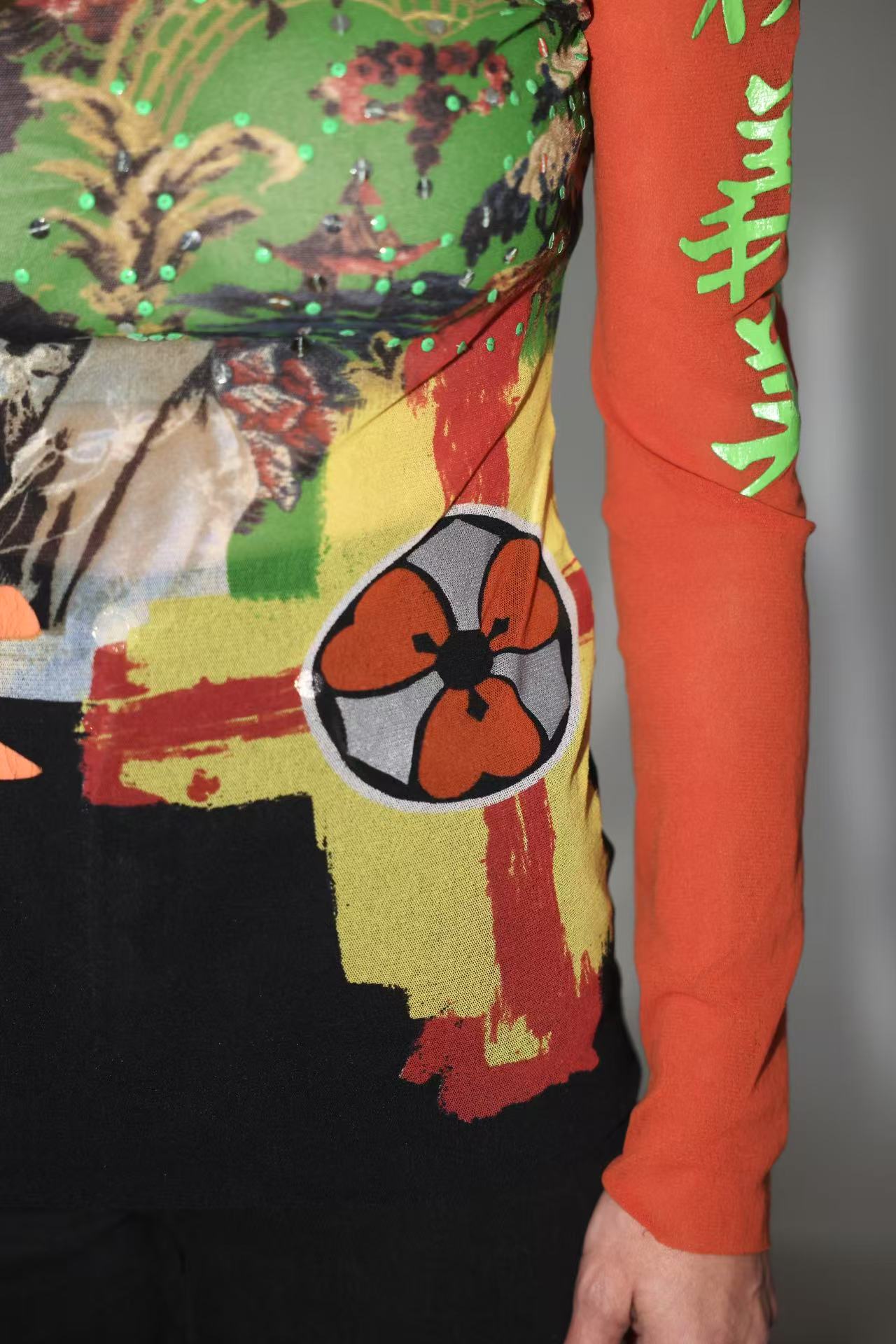Jean Paul Gaultier Vintage Mesh Portrait Top with Chinese Characters