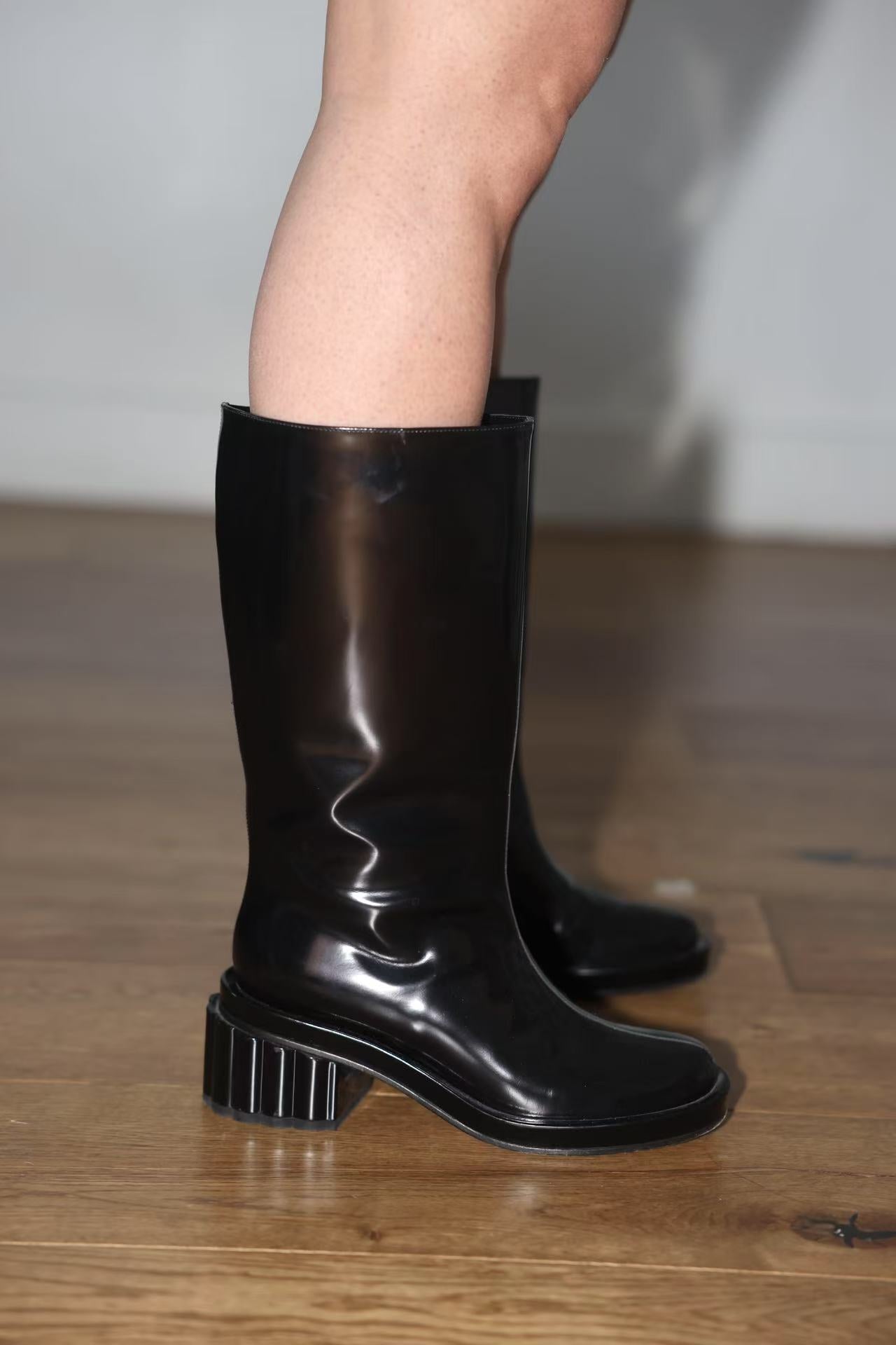 Simone Rocha S/S 2017 Gloss-Black Sculpted-Heel Boots
