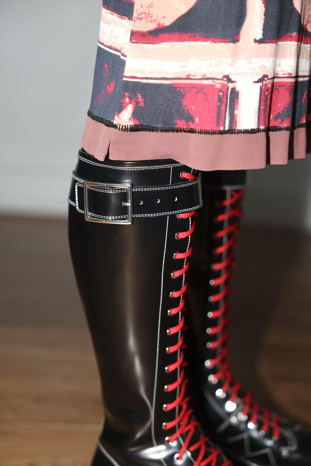 Alexander McQueen Red-Laced Combat Tall Boots
