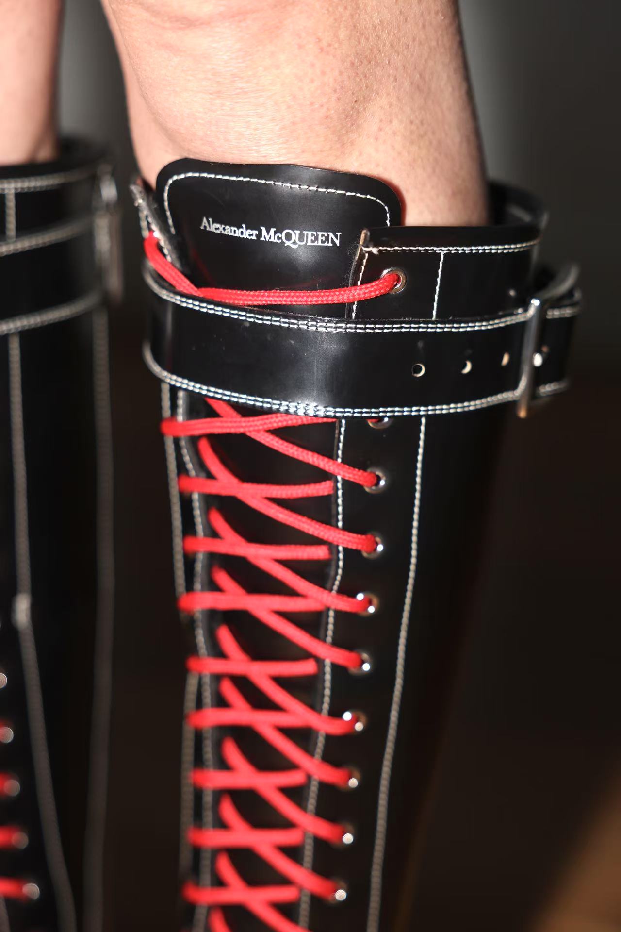 Alexander McQueen Red-Laced Combat Tall Boots