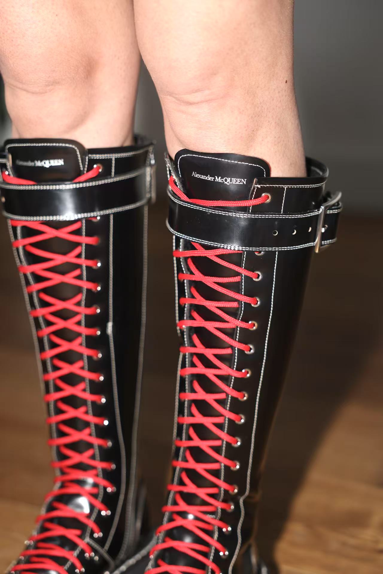 Alexander McQueen Red-Laced Combat Tall Boots
