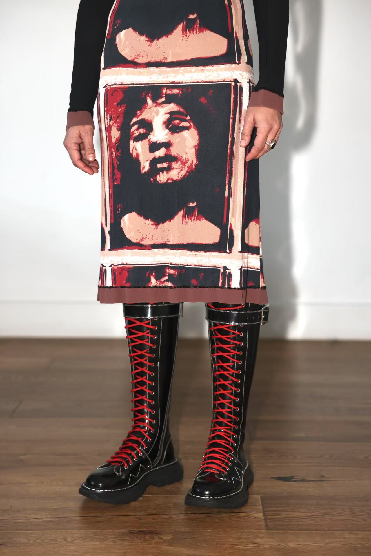 Alexander McQueen Red-Laced Combat Tall Boots