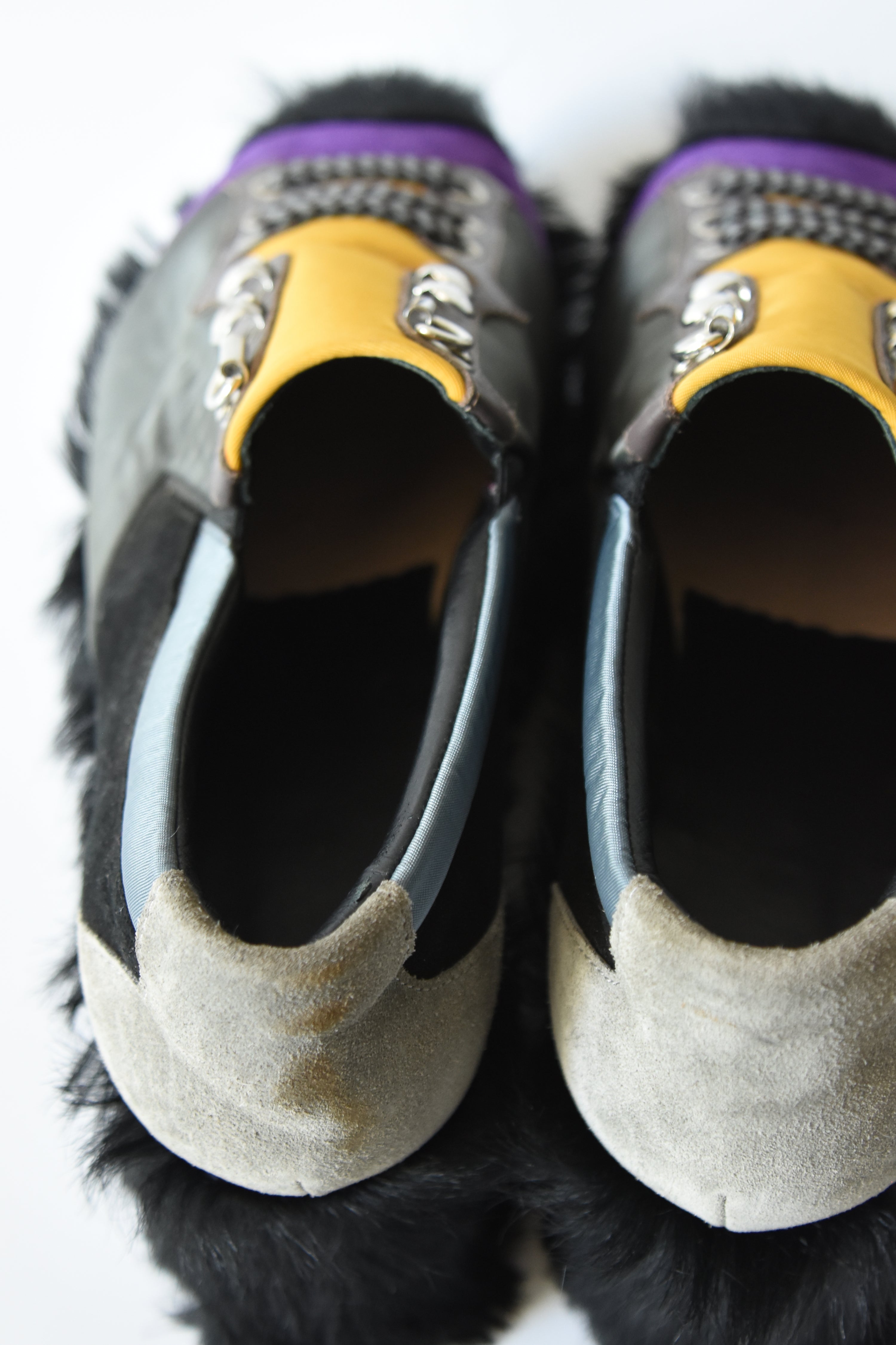 Fendi Multi-Panel Faux Fur Platform Sneakers (Purple-Yellow Mountaineer Hybrid in Faux Hair Sole)