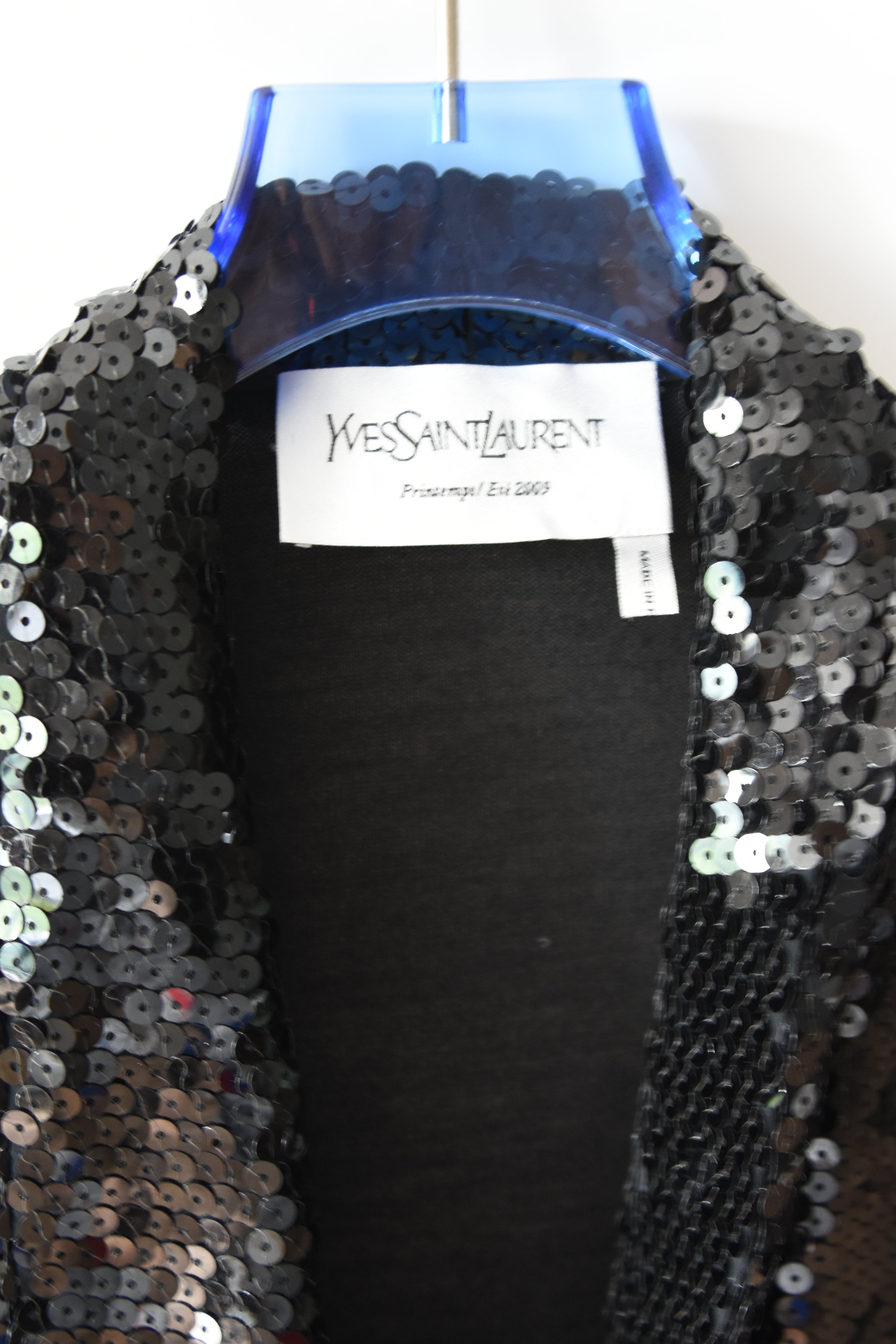 Yves Saint Laurent S/S 2005 Black Sequin Shawl Lapel Jacket (Archival Runway Glam)