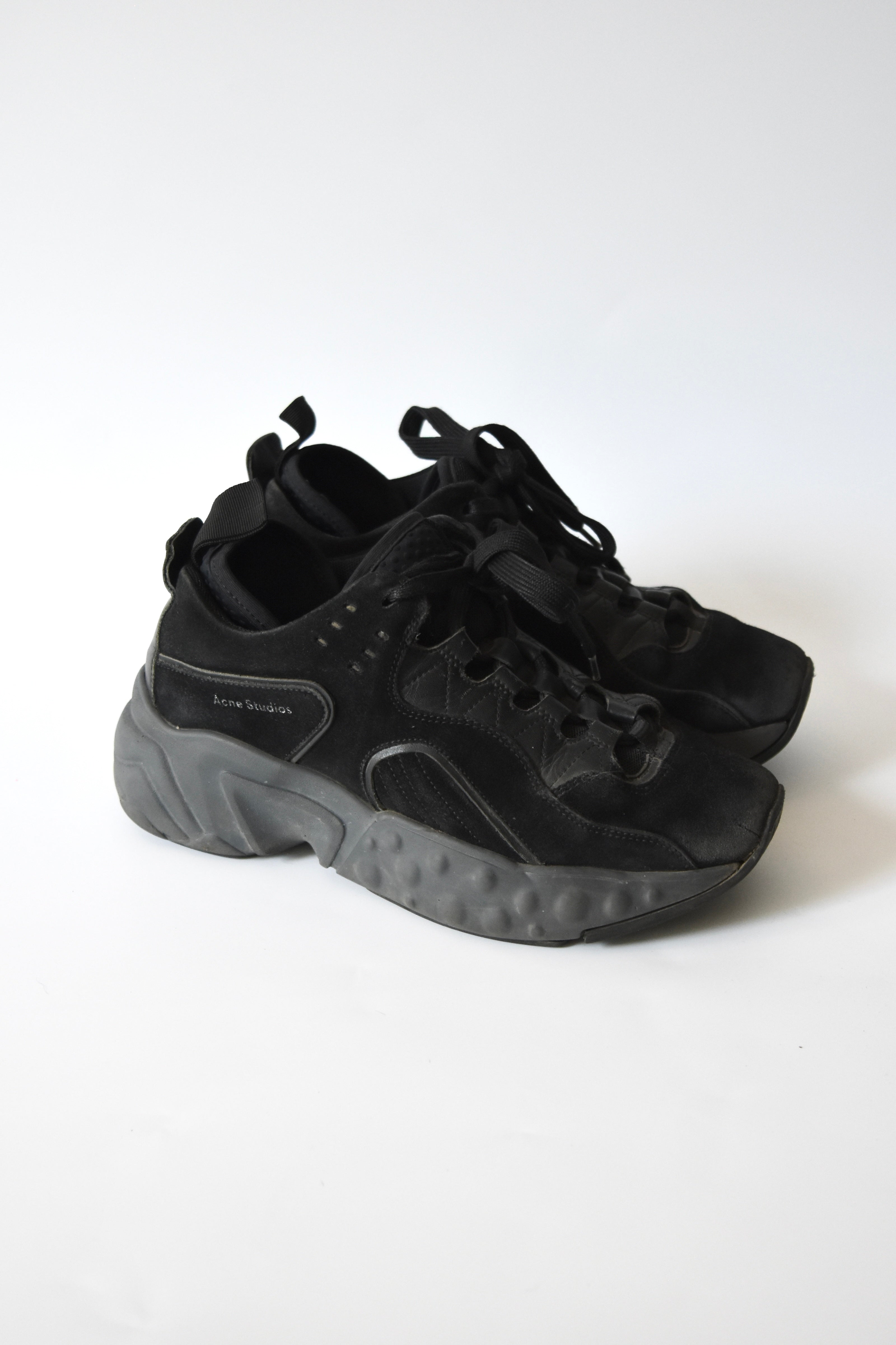 Acne Studios Chunky Lace-Up Sneakers (Black Suede & Leather Mix