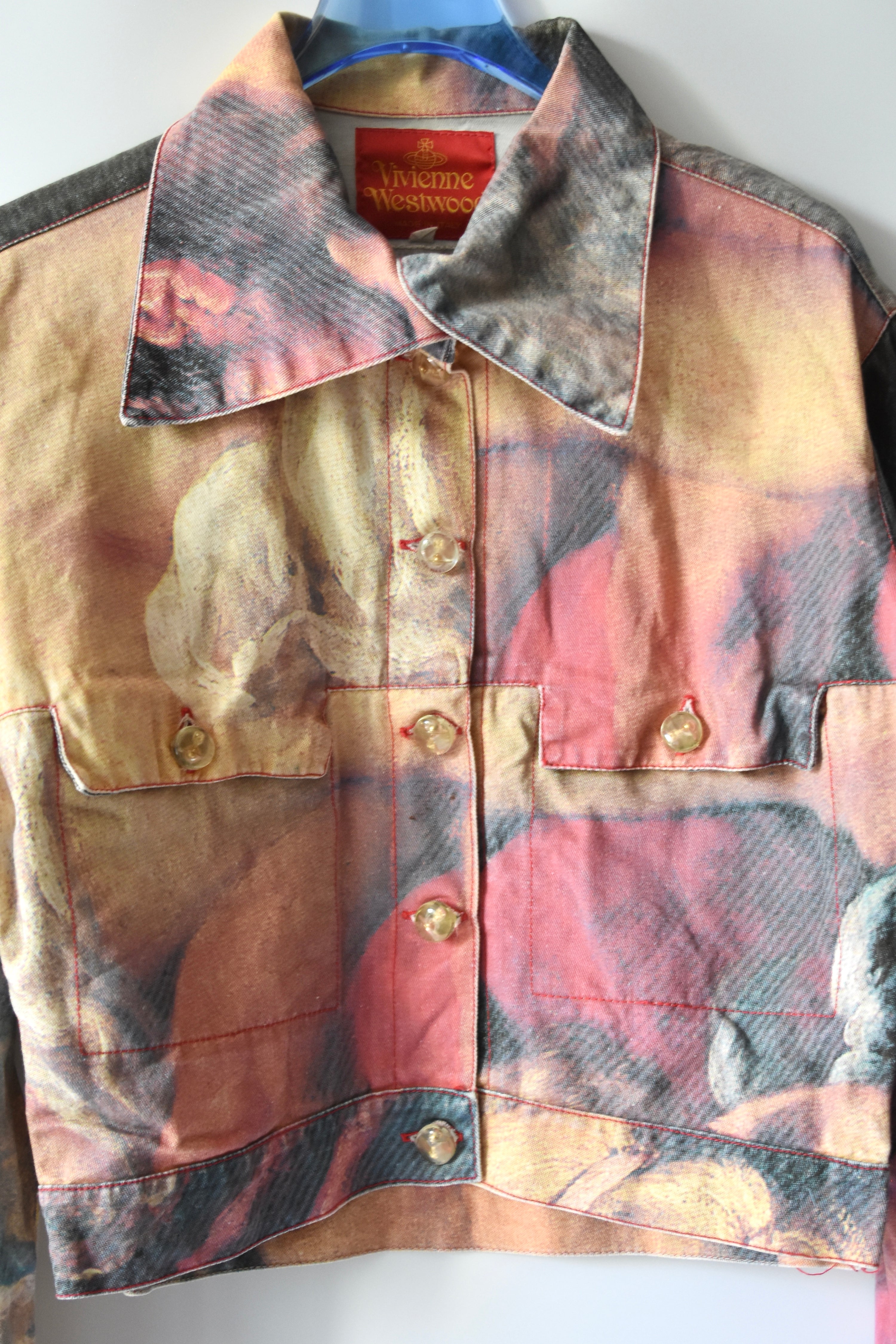 Vivienne Westwood Renaissance Print Cropped Denim Jacket (Baroque Eroticism in Subversive Tailoring)