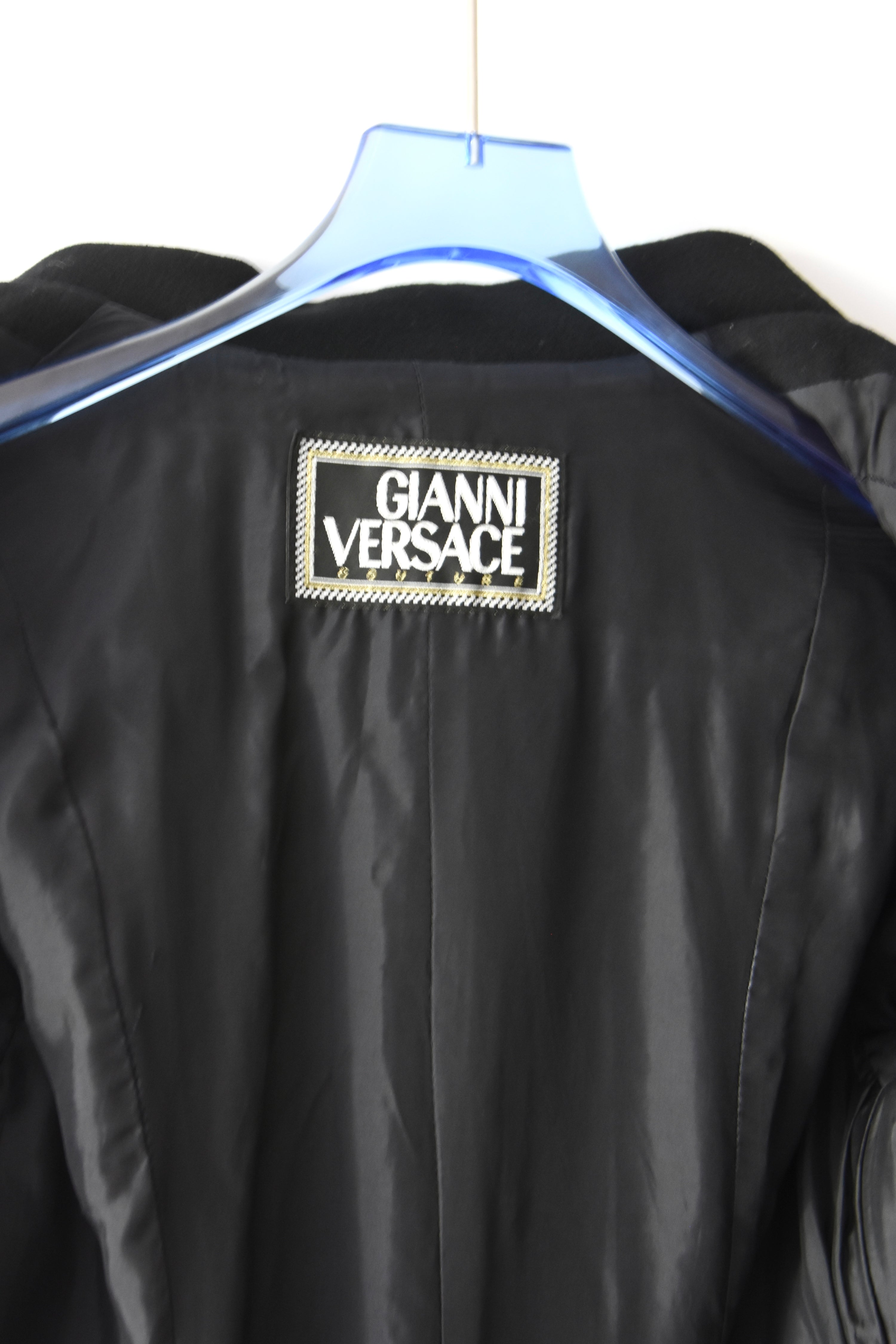 Gianni Versace Couture Vintage Black Wool Coat with Structured Collar & Full Button Front (Rare 90s Archive Piece)
