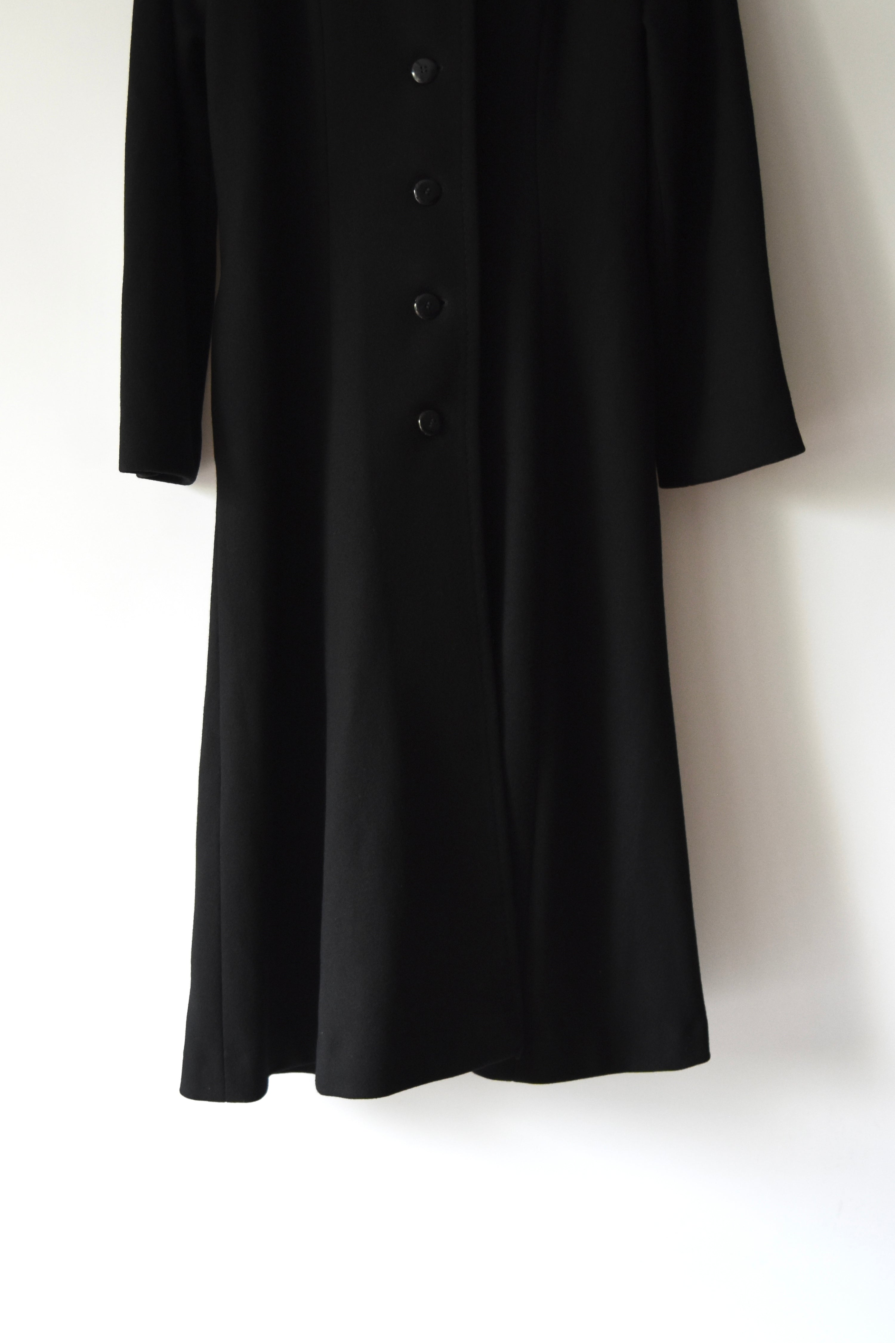 Gianni Versace Couture Vintage Black Wool Coat with Structured Collar & Full Button Front (Rare 90s Archive Piece)