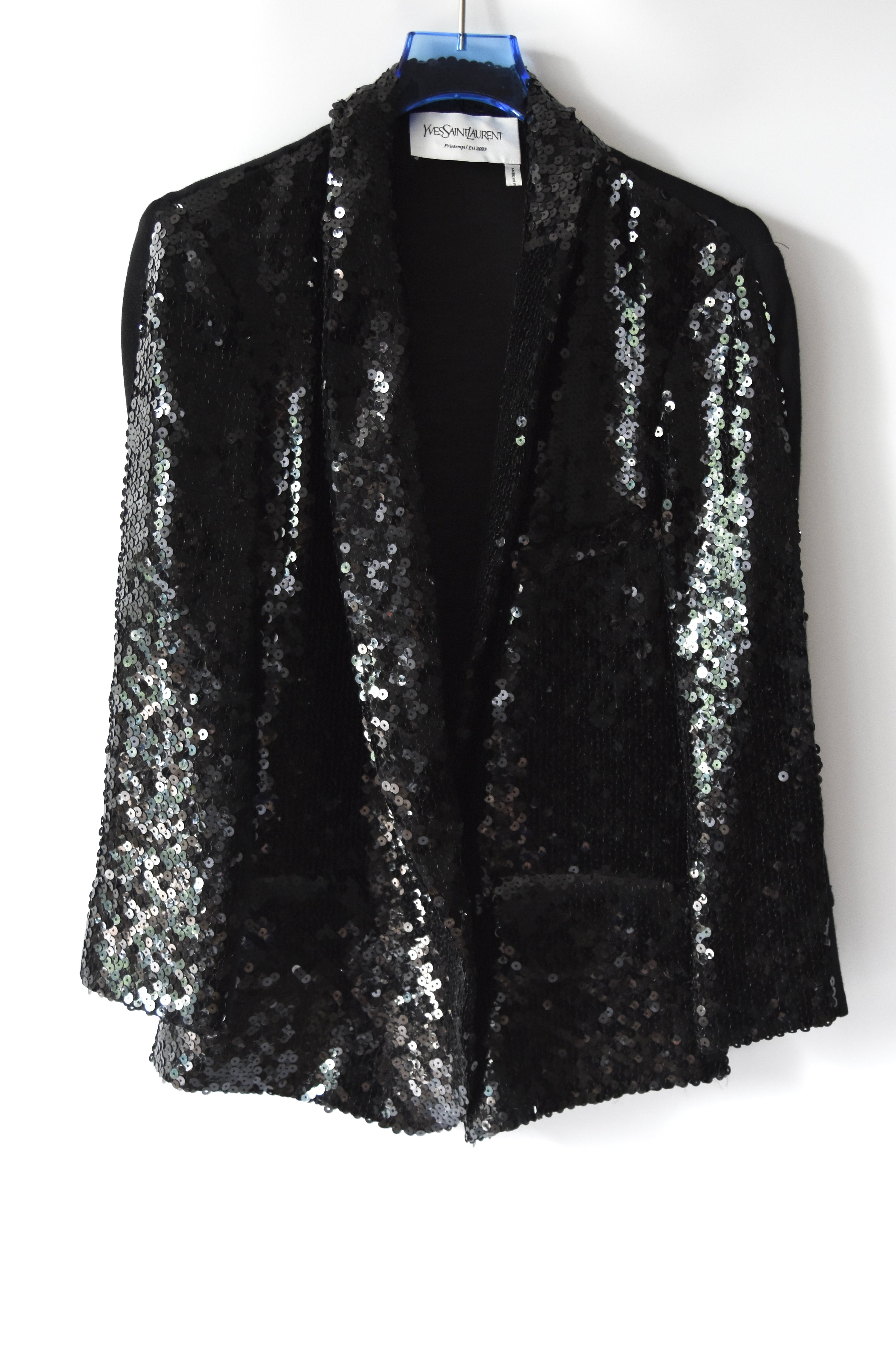 Yves Saint Laurent S/S 2005 Black Sequin Shawl Lapel Jacket (Archival Runway Glam)