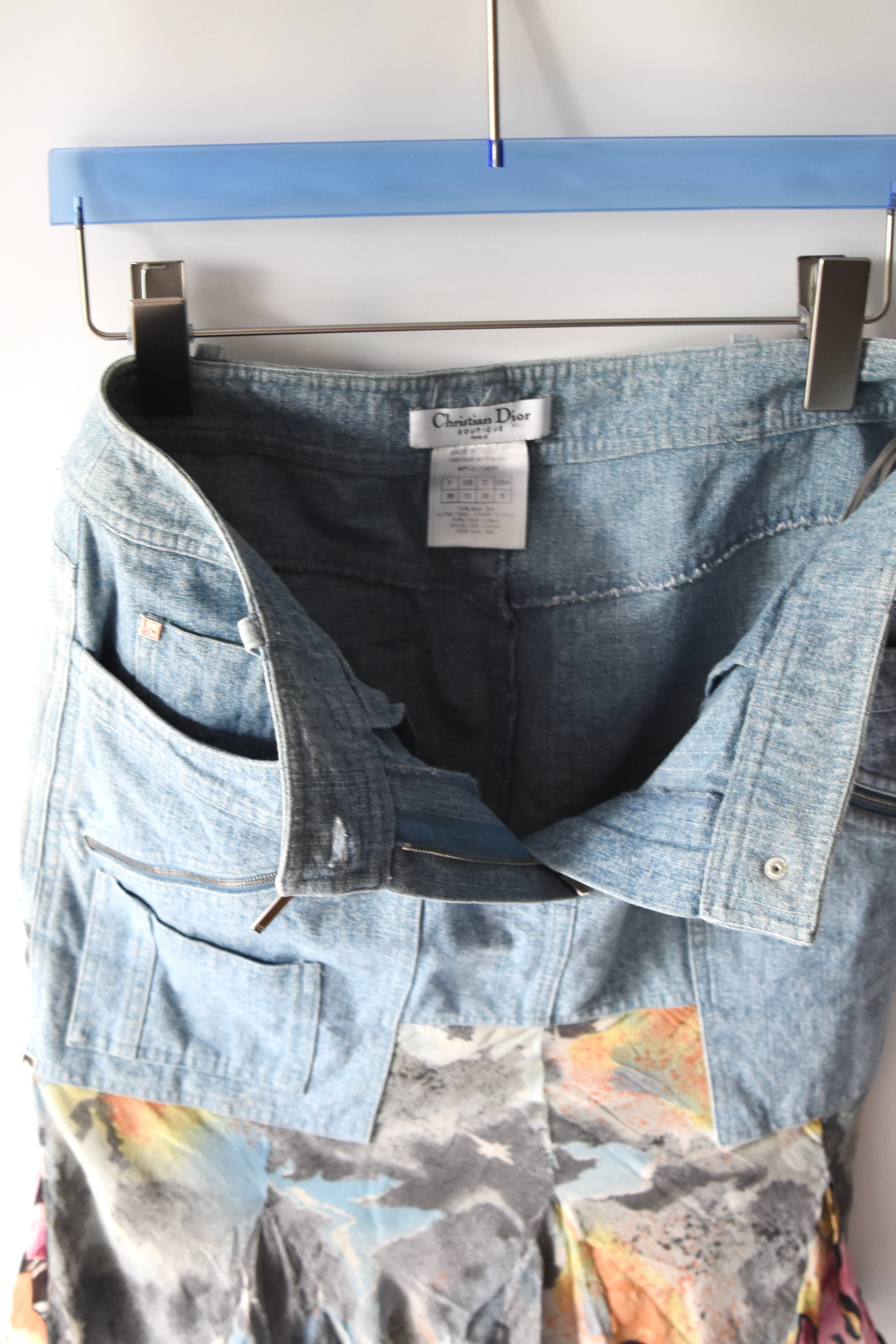 Christian Dior by John Galliano Graffiti Silk Hem Hybrid Skirt (Utility Denim Meets Couture Streetwear)