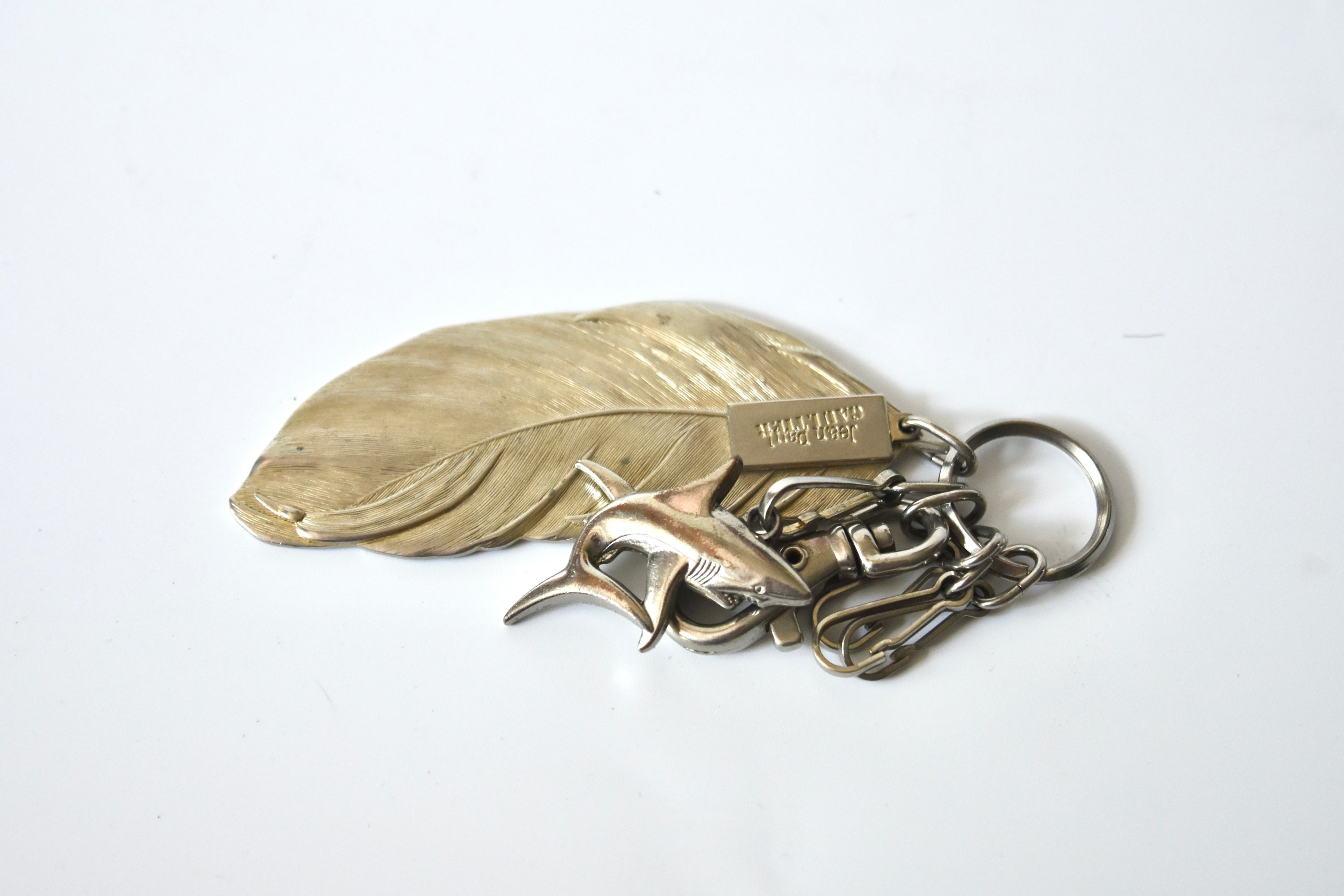Jean Paul Gaultier Vintage Multi-Charm Metal Keyring with Feather, Shark & Carabiner Hooks (Rare Archive Accessory)