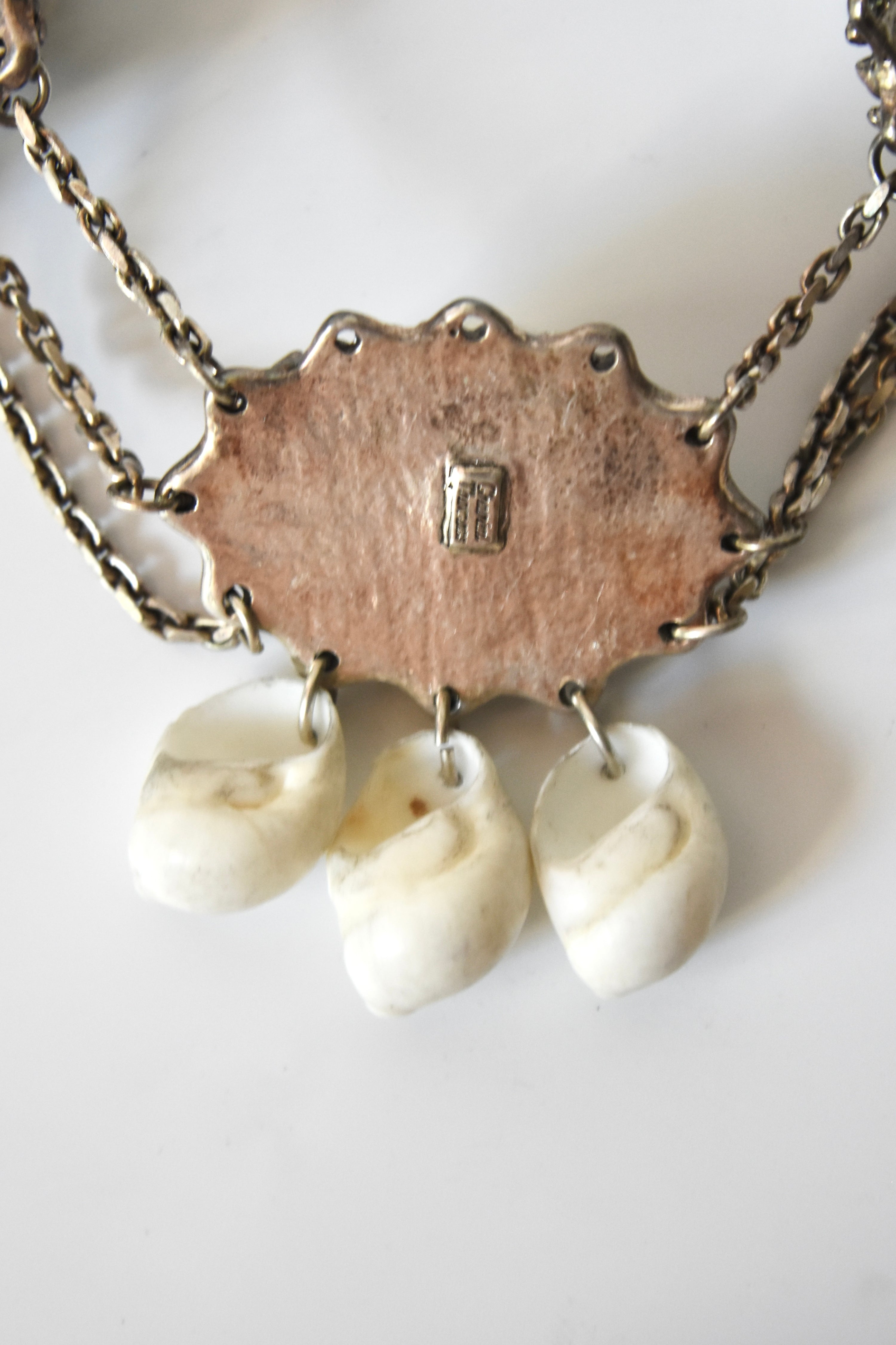 Chantal Thomass Vintage Triple Medallion Shell Necklace with Layered Chains & Dangle Drops (Rare Archive Jewelry)