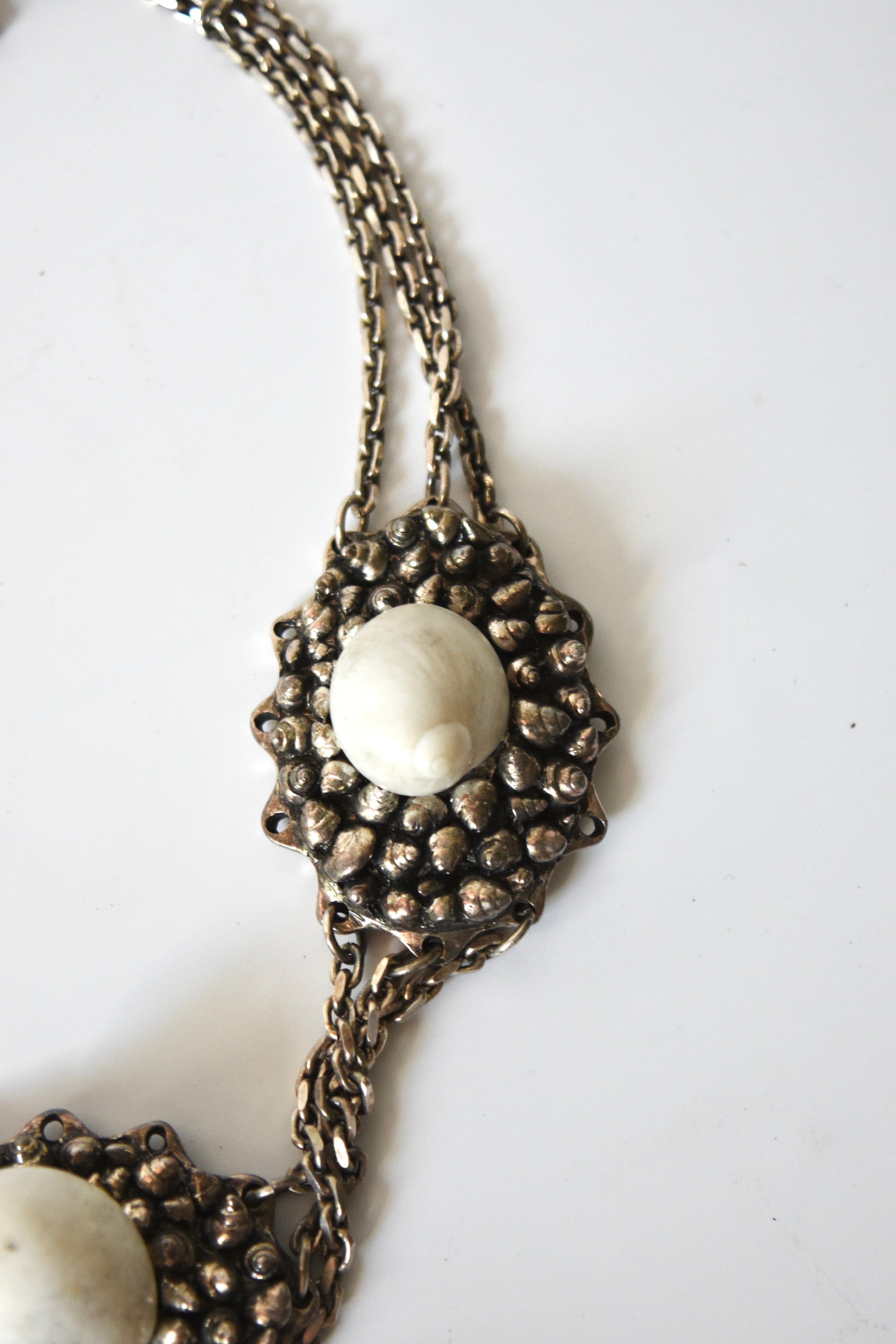 Chantal Thomass Vintage Triple Medallion Shell Necklace with Layered Chains & Dangle Drops (Rare Archive Jewelry)