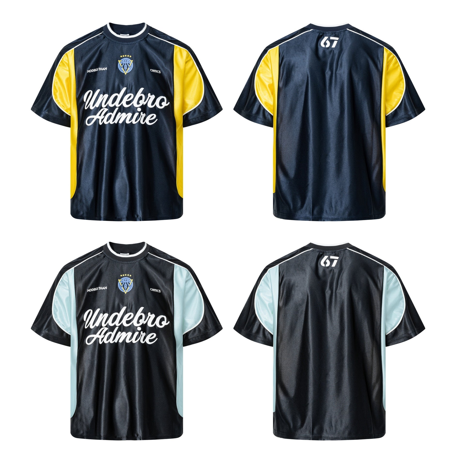 Unisex Football-Inspired Colorblock Jersey Tee (Undebro Admire Graphic – Black/Blue or Navy/Yellow)